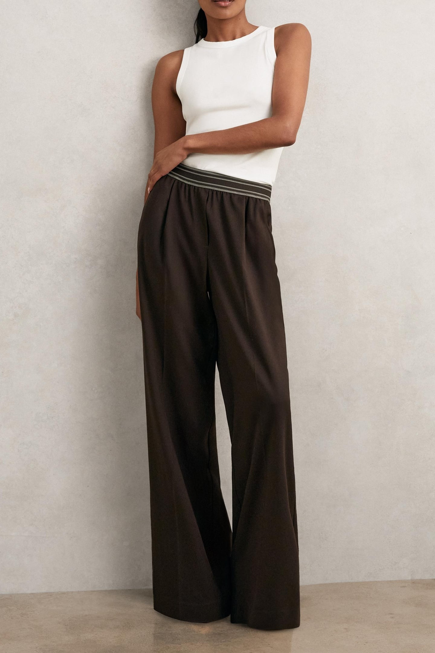 WAISTBAND WIDE LEG TROUSER CHOCOLATE BROWN 2