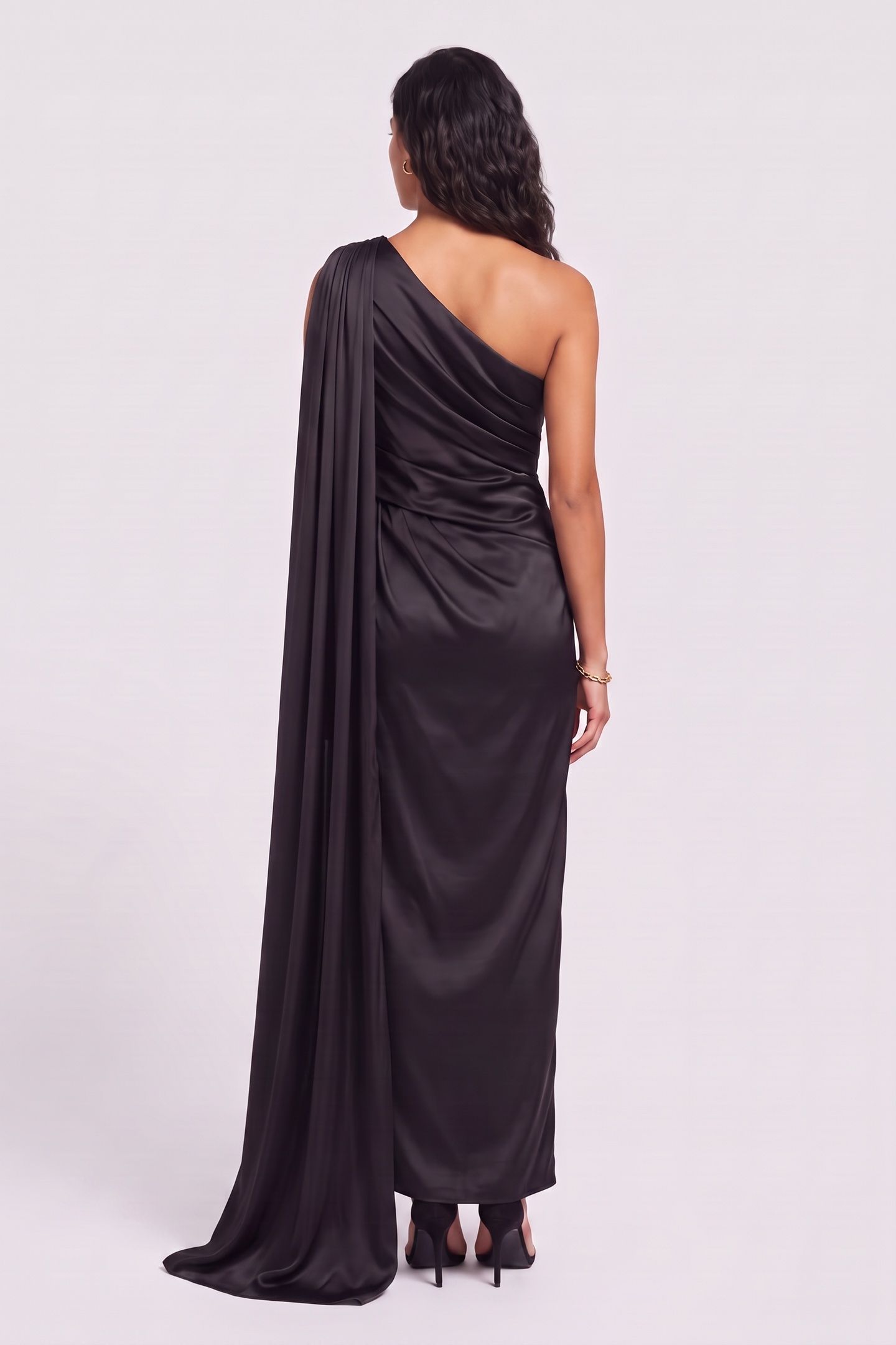 ARETHA DRAPED LONG D JET BLACK A996 2