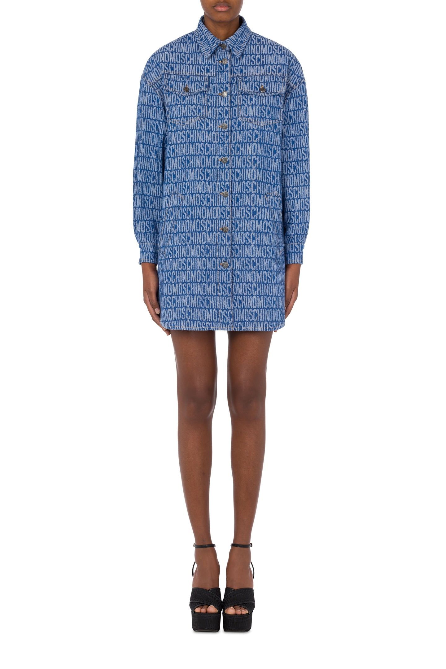 ALLOVER LOGO DENIM SHIRT DRESS BLUE 1