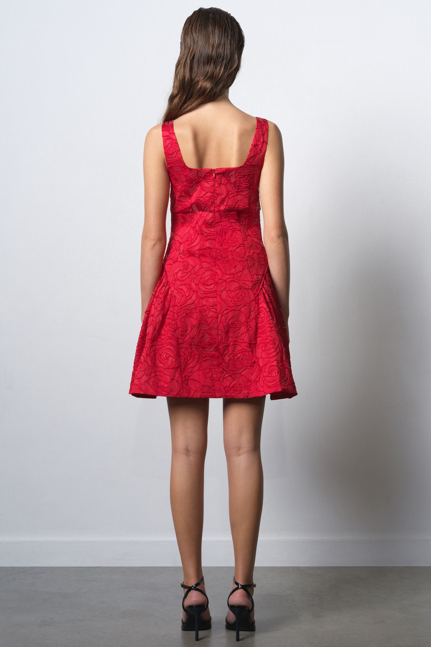 CREA JACQUARD FLARED DRESS LIPSTICK RED 3