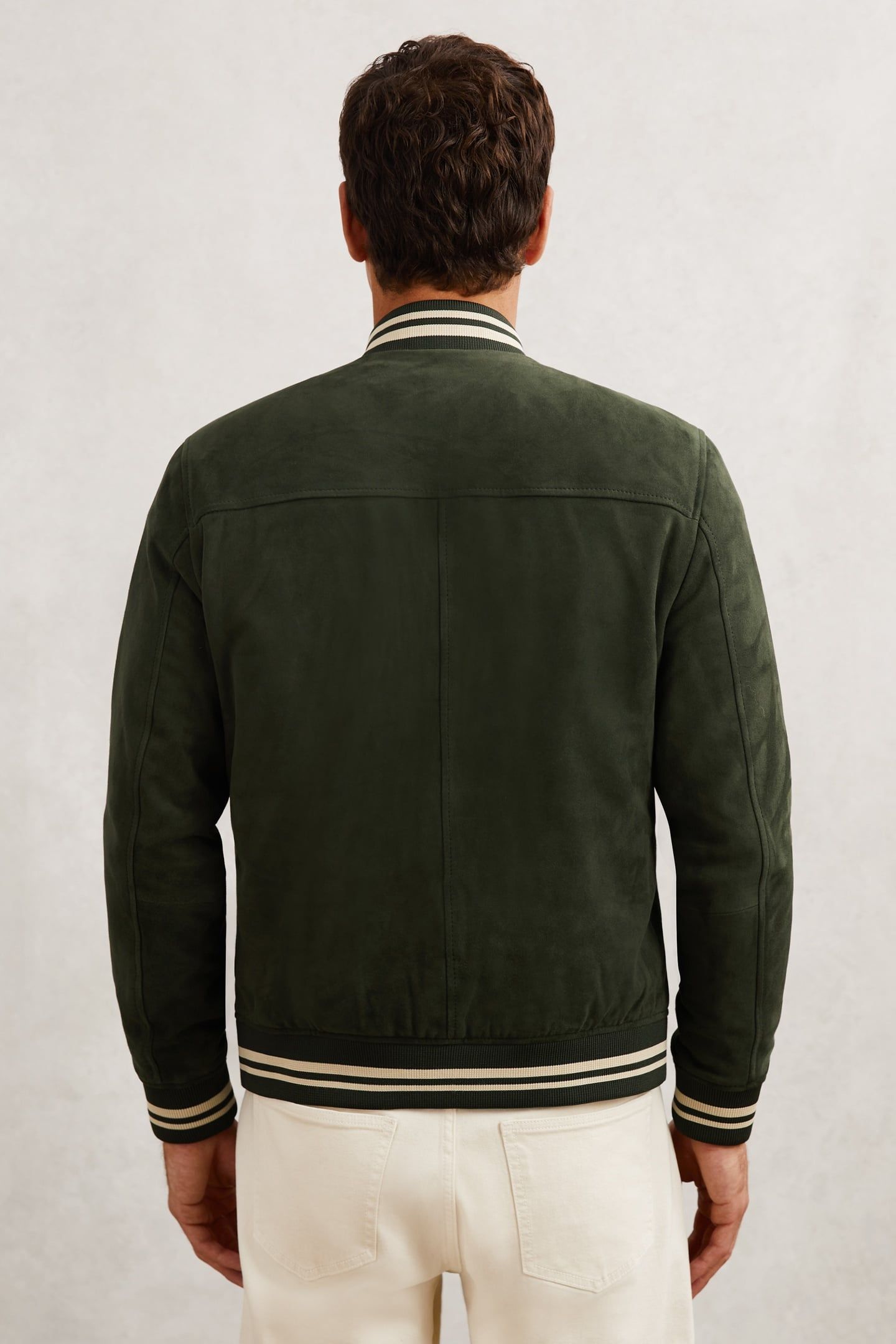 LS SUEDE STRIPE BOMBER JACKET FOREST GREEN 2