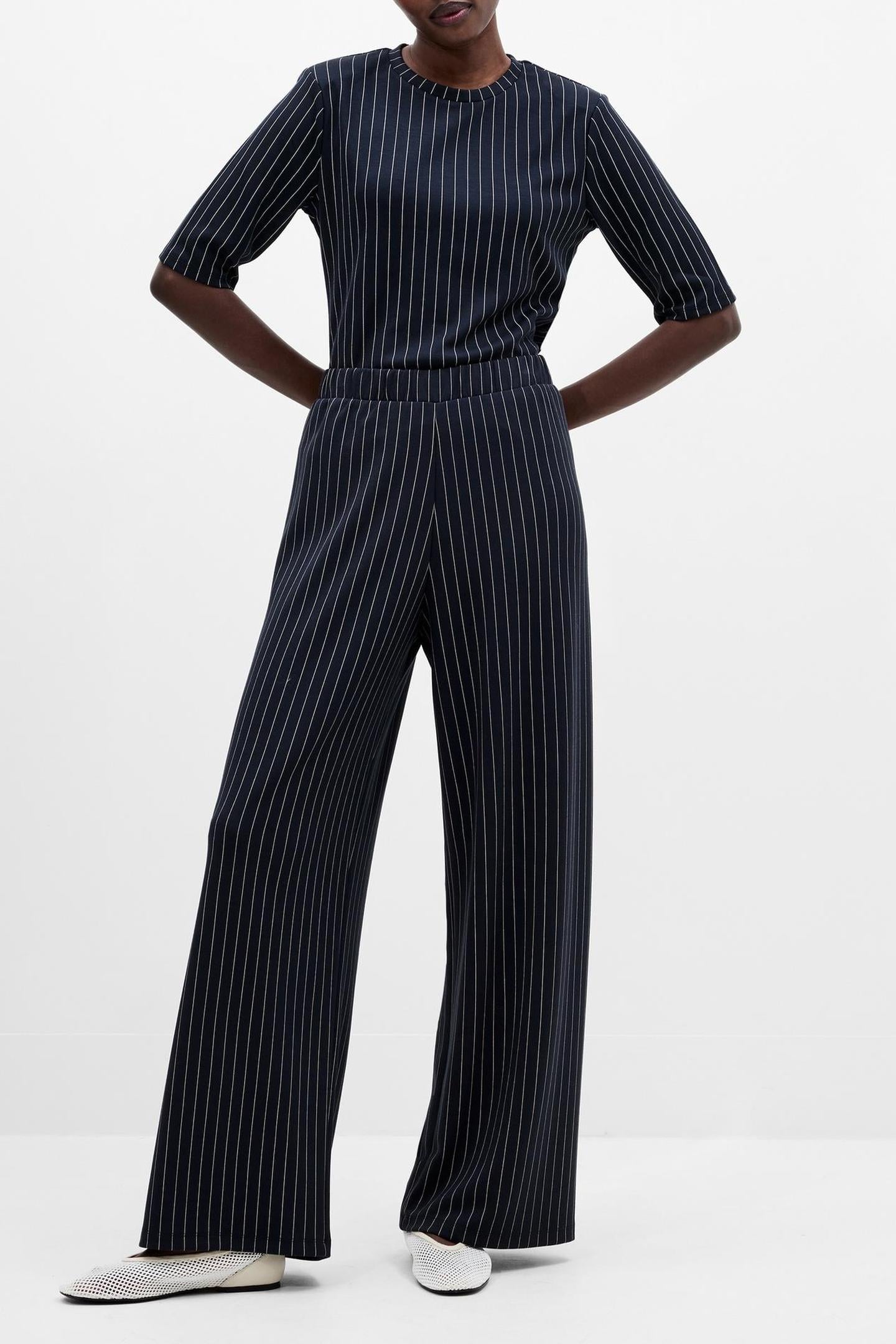 REGINA JERSEY WIDE LEG TROUSER NAVY/WHITE 1