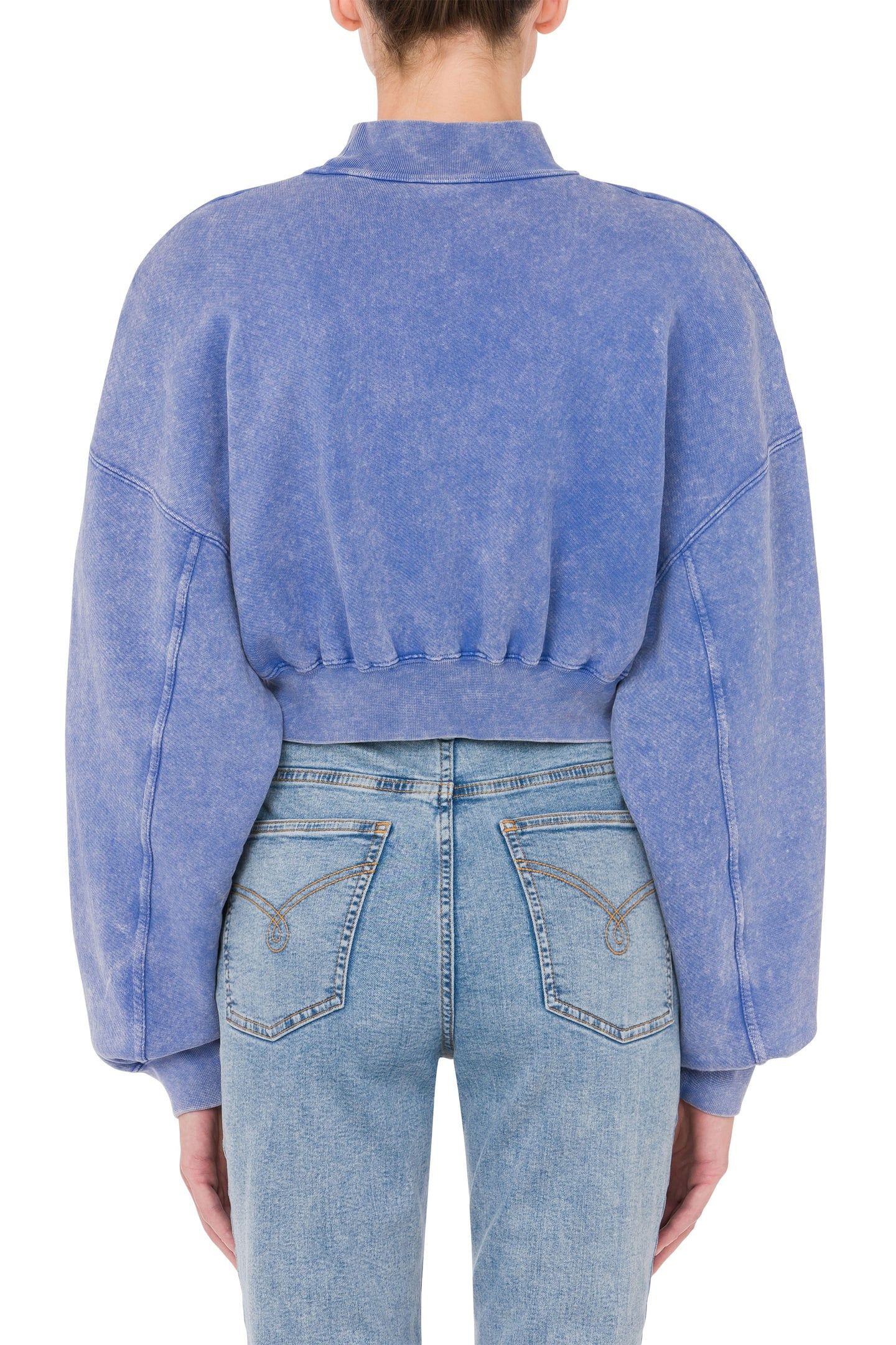 CROPPED COTTON SWEATSHIRT LOGO PATCH BLUE 2