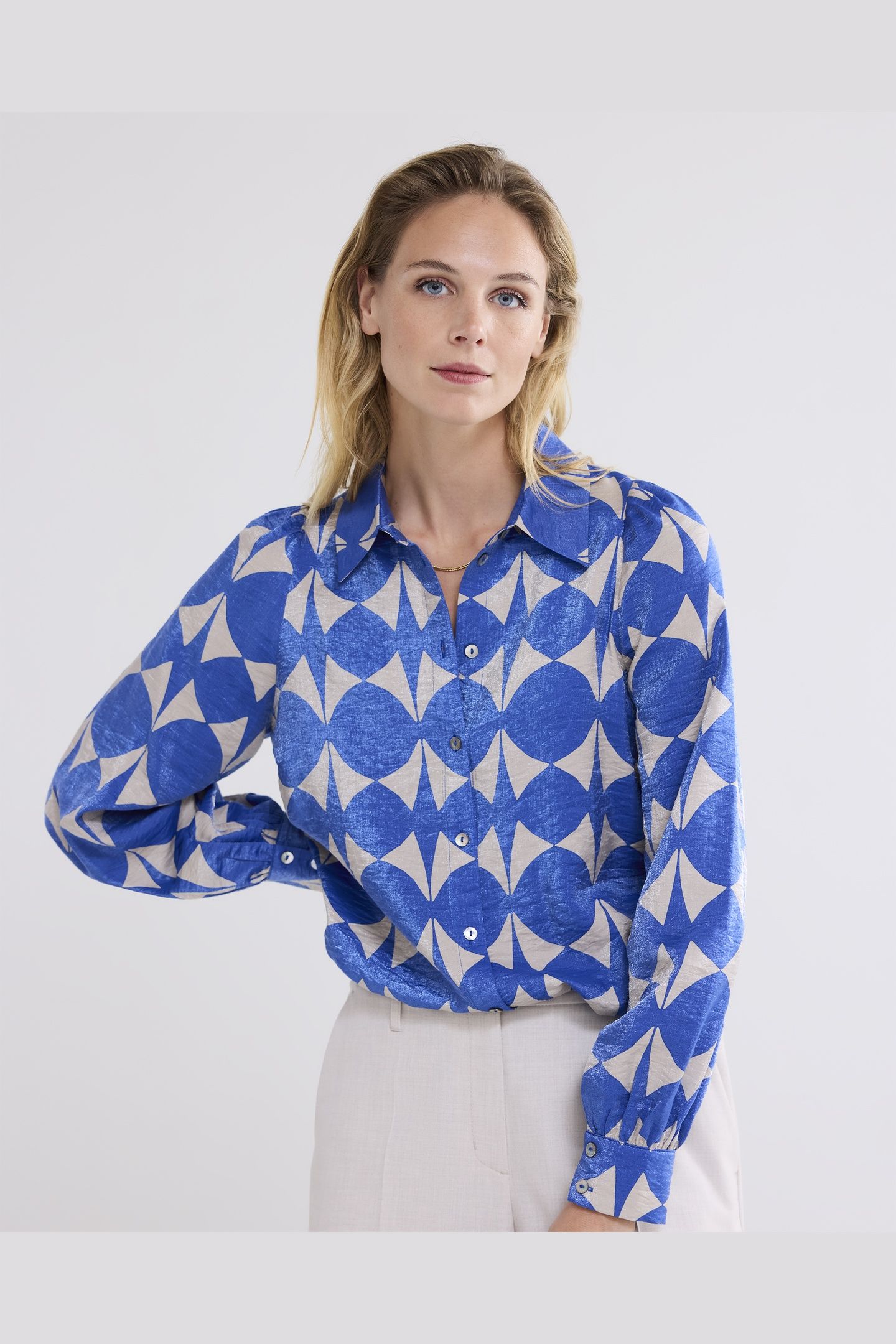 BLOUSE TWO TONE PRINT ROYAL BLUE 1