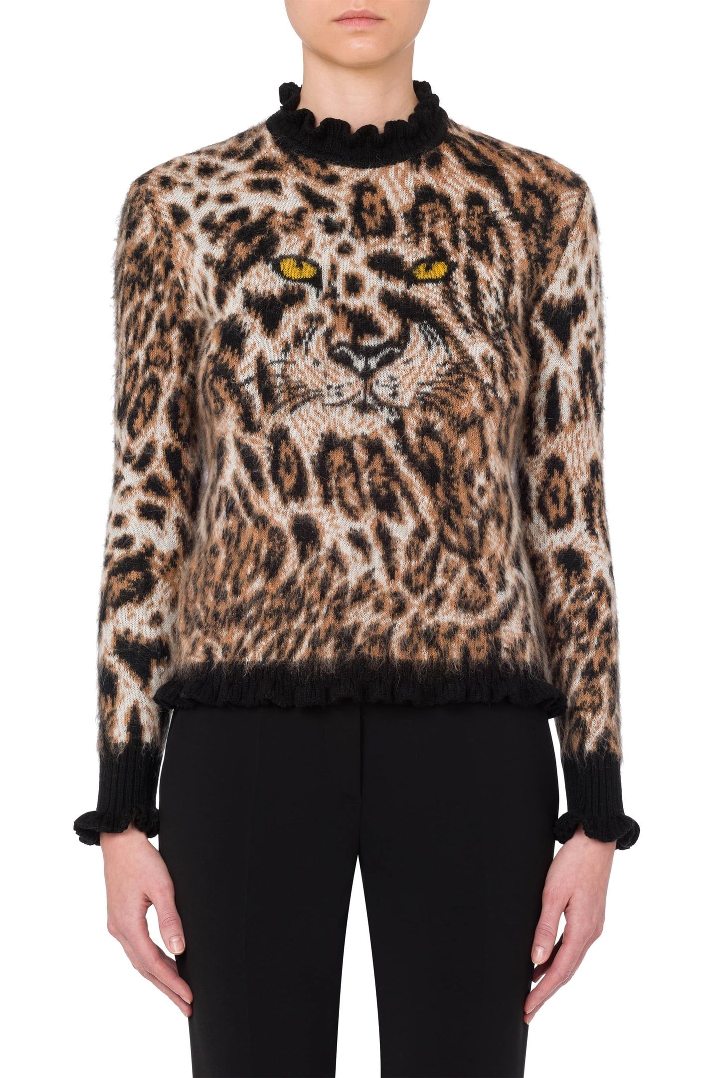 LEOPARD PRINT MOHAIR BLEND PULLOVER BEIGE 1