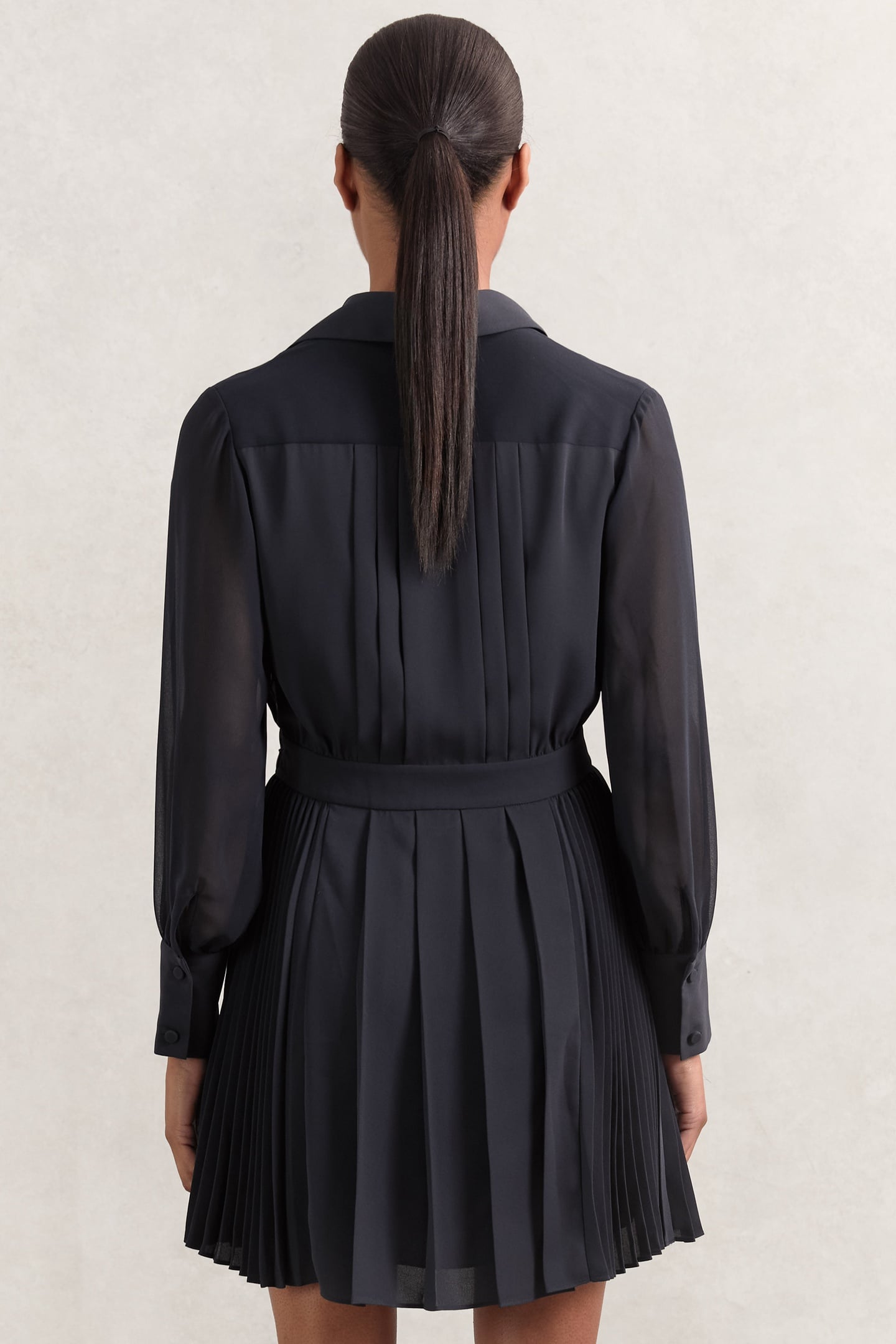 PLEAT FLIPPY MINI DRESS NAVY 2