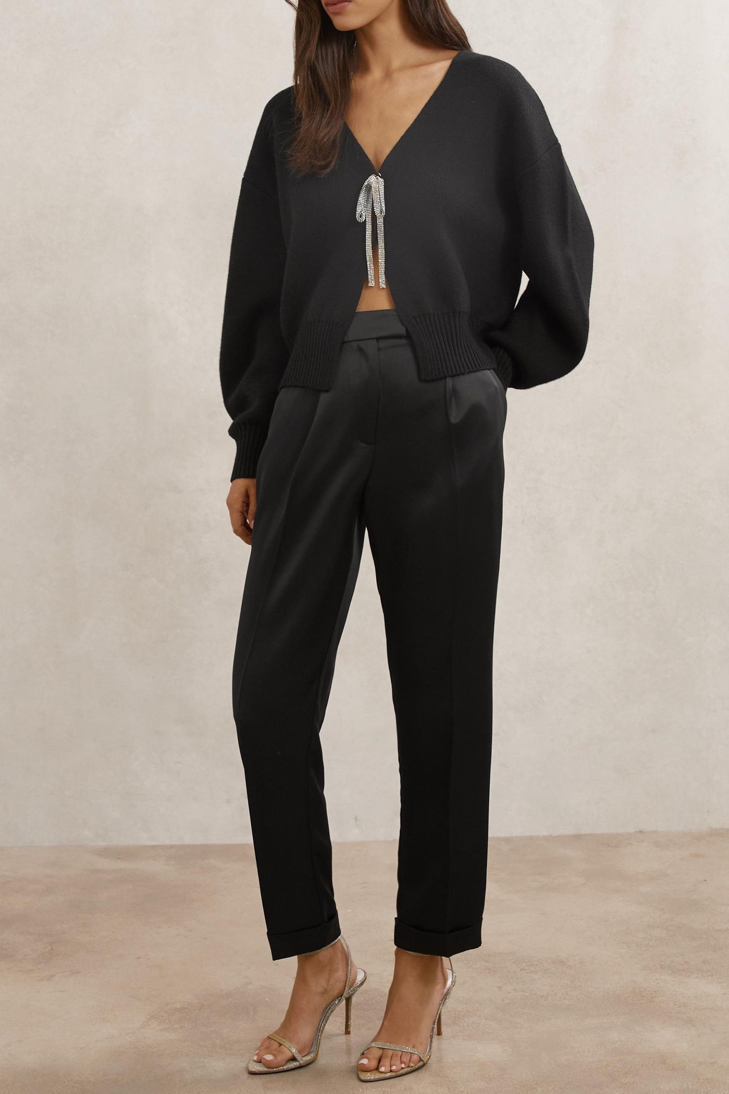 BOW CARDIGAN BLACK 1