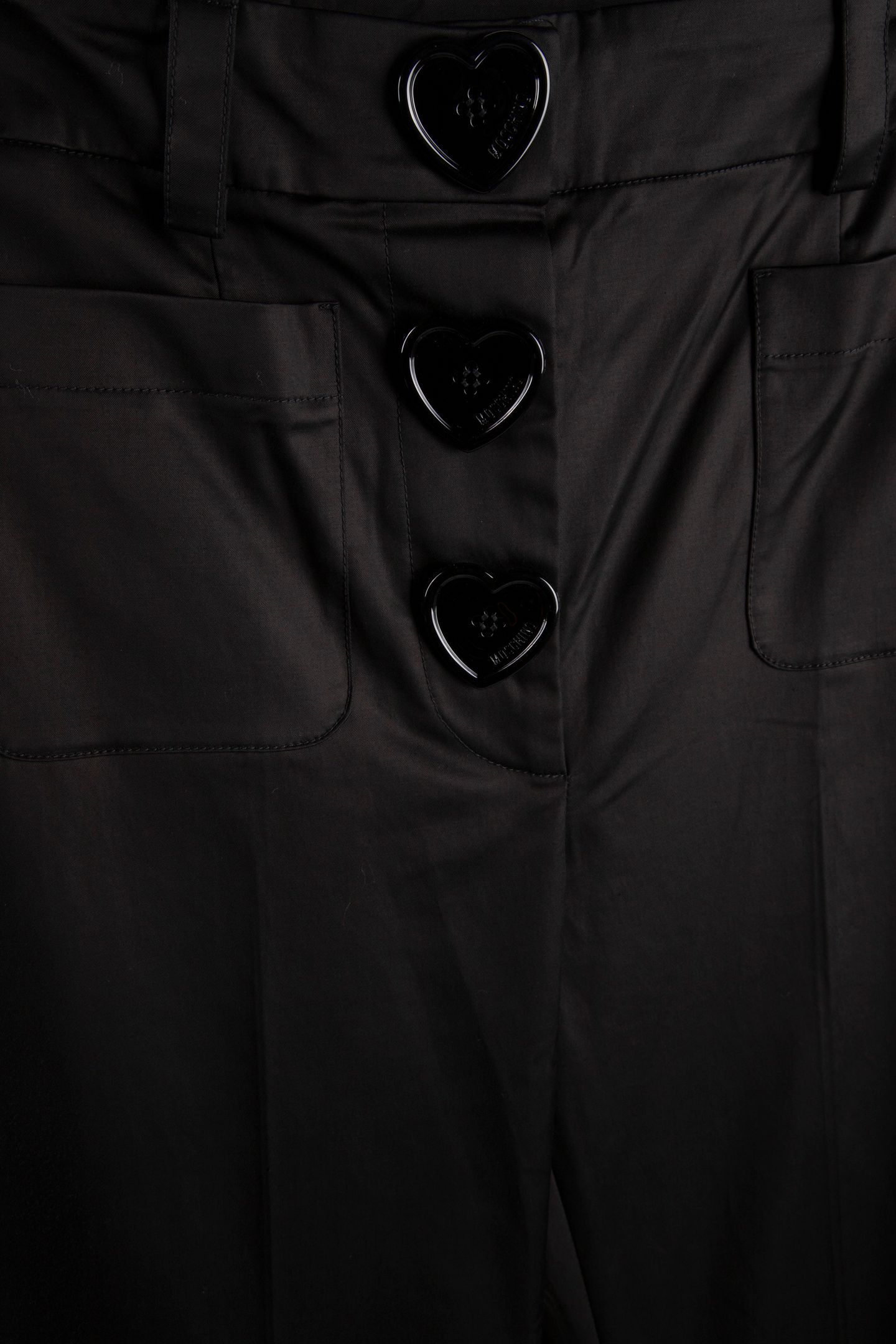 HEART BUTTONS STRETCH SATIN TROUSERS BLACK 4