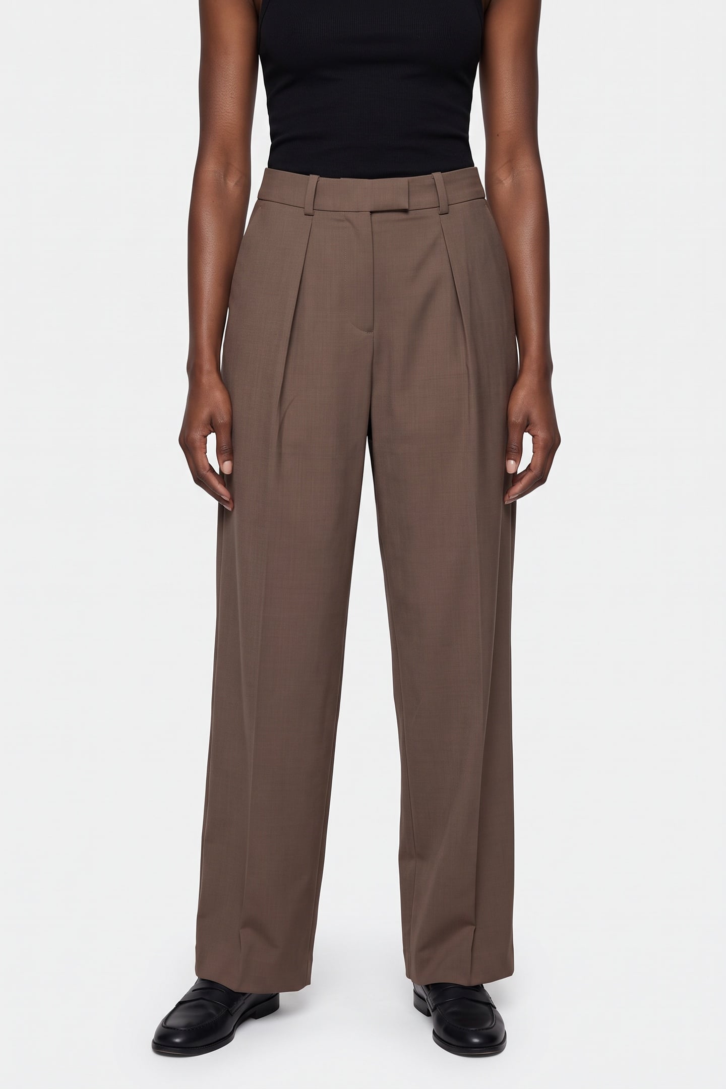 EBBE WOOL TWILL TROUSERS BROWN 1