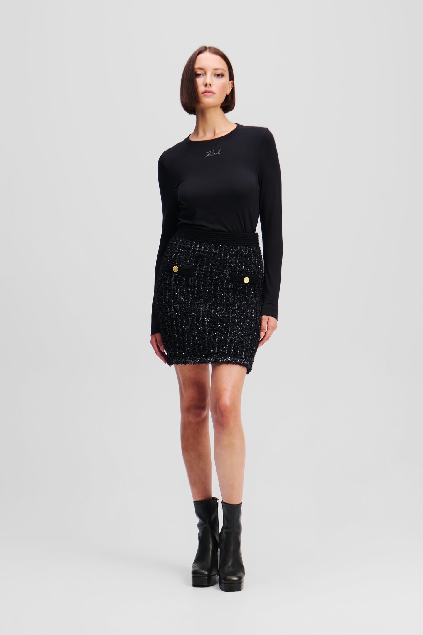 BOUCLE KNIT SKIRT BLACK 2