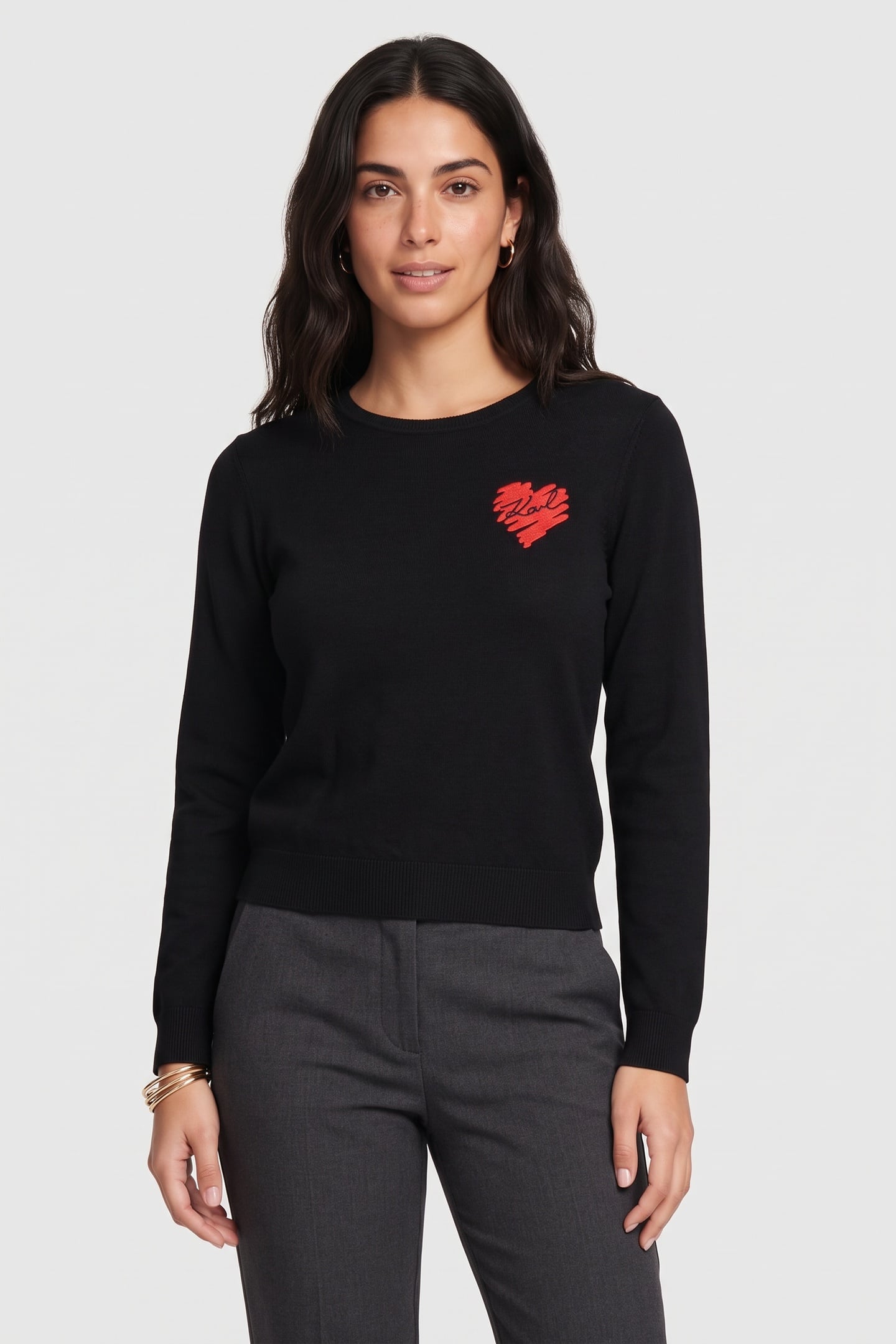 HEARTS LONGSLEEVE KNIT TOP BLACK 1