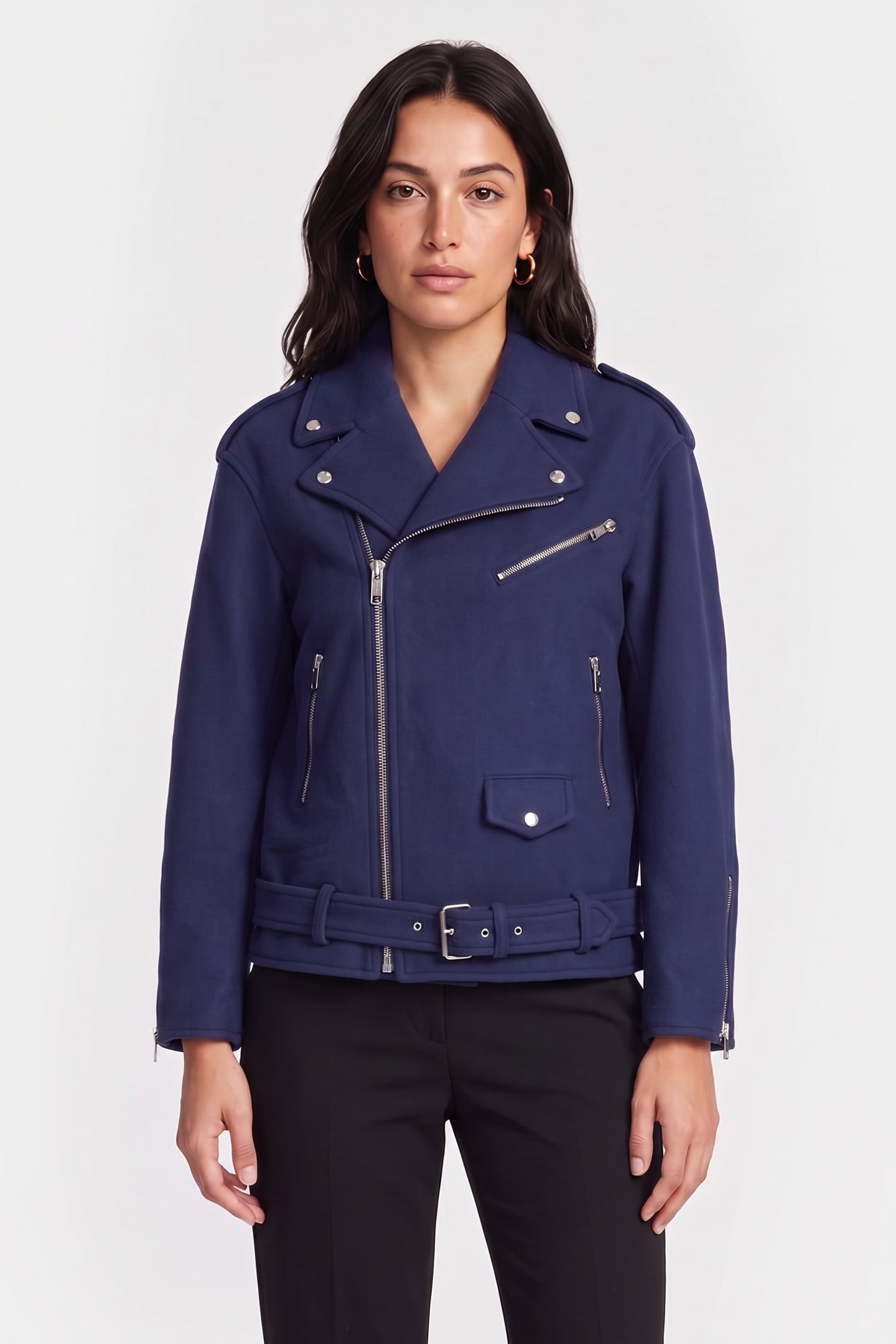 MAXI BIKER IN WOOL-BLEND CLOTH BLUE 1