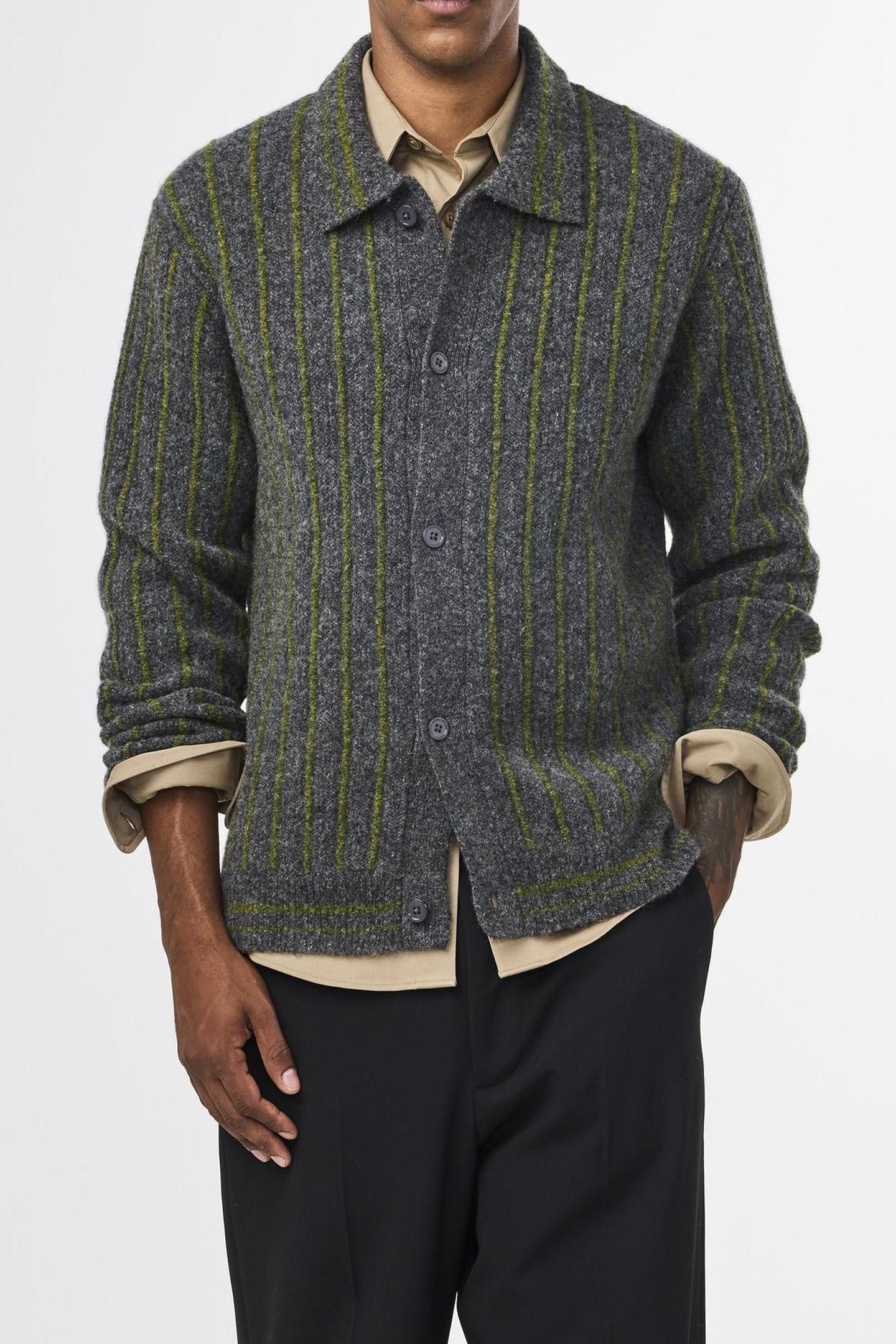 DARREN POLO CARDIGAN 6683 MEDIUM GREY MEL 1