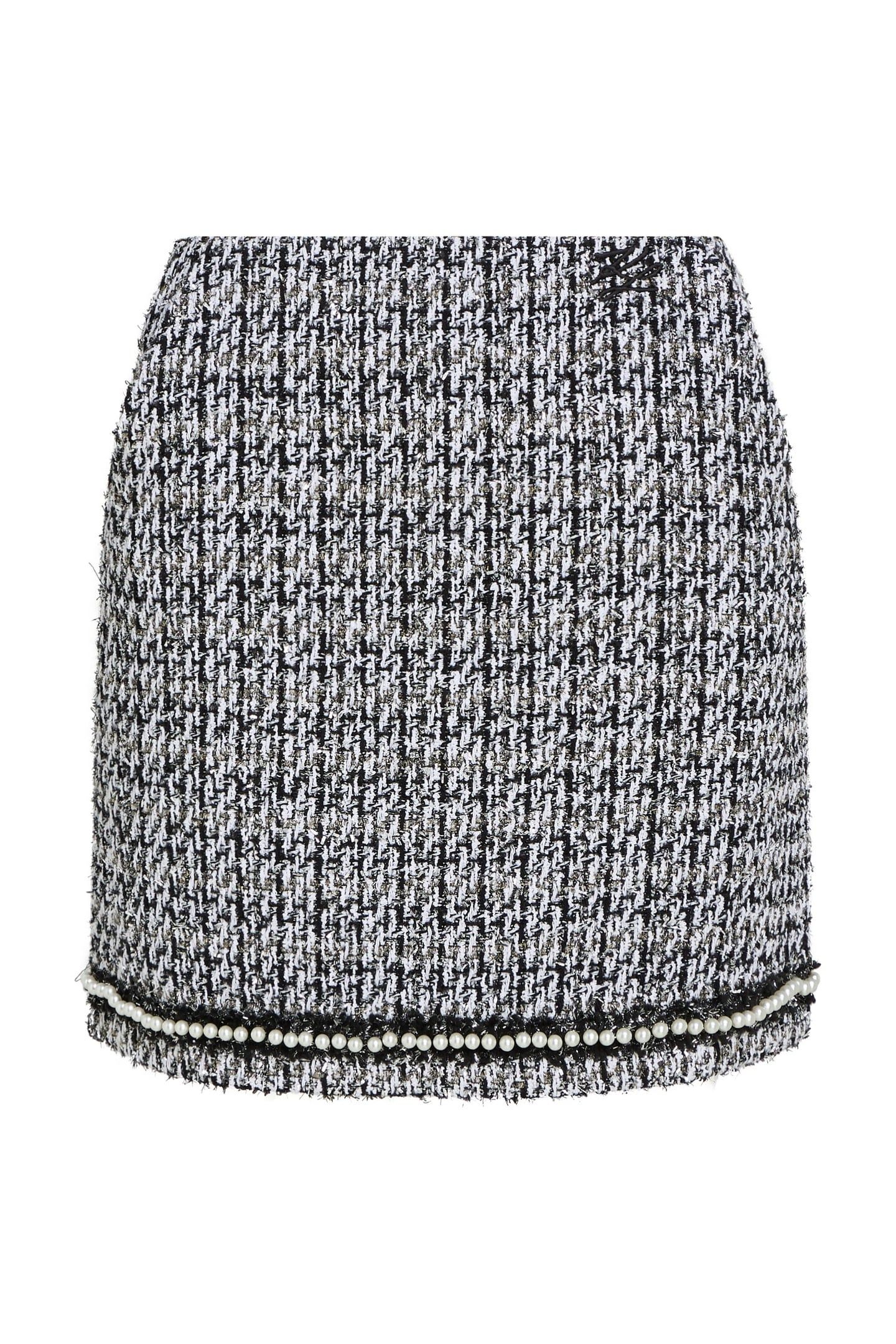 PEARL EMBELLISHED BOUCLE SKIRT BLACK/WHITE/SILVER 4