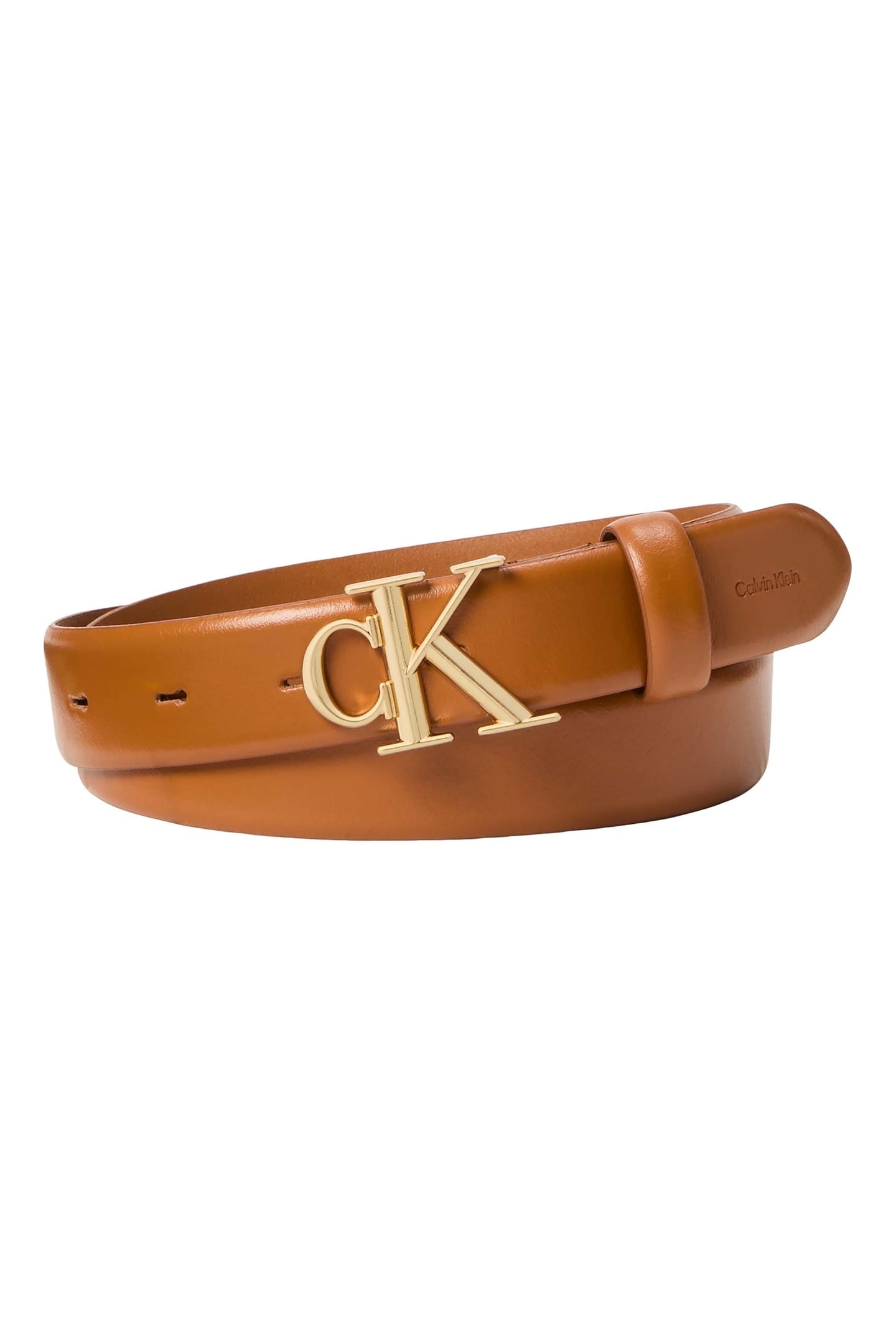 ROUND CK BUCKLE 30MM BELT ARGAN OIL/ANTIQUE LIGHT GOLD 1