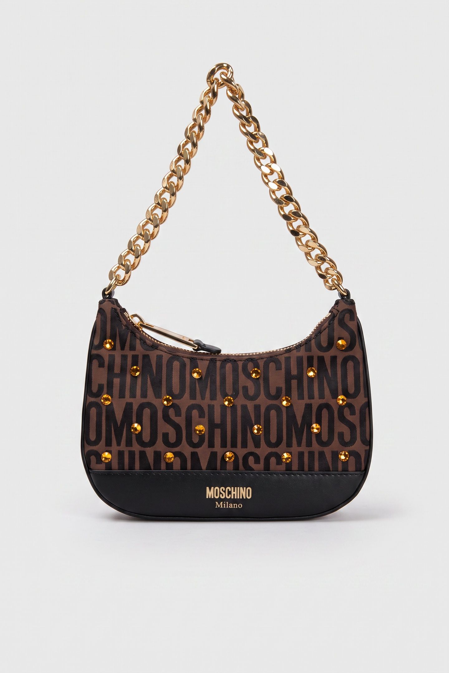ALLOVER LOGO MINI BAG WITH RHINESTONES BROWN 1