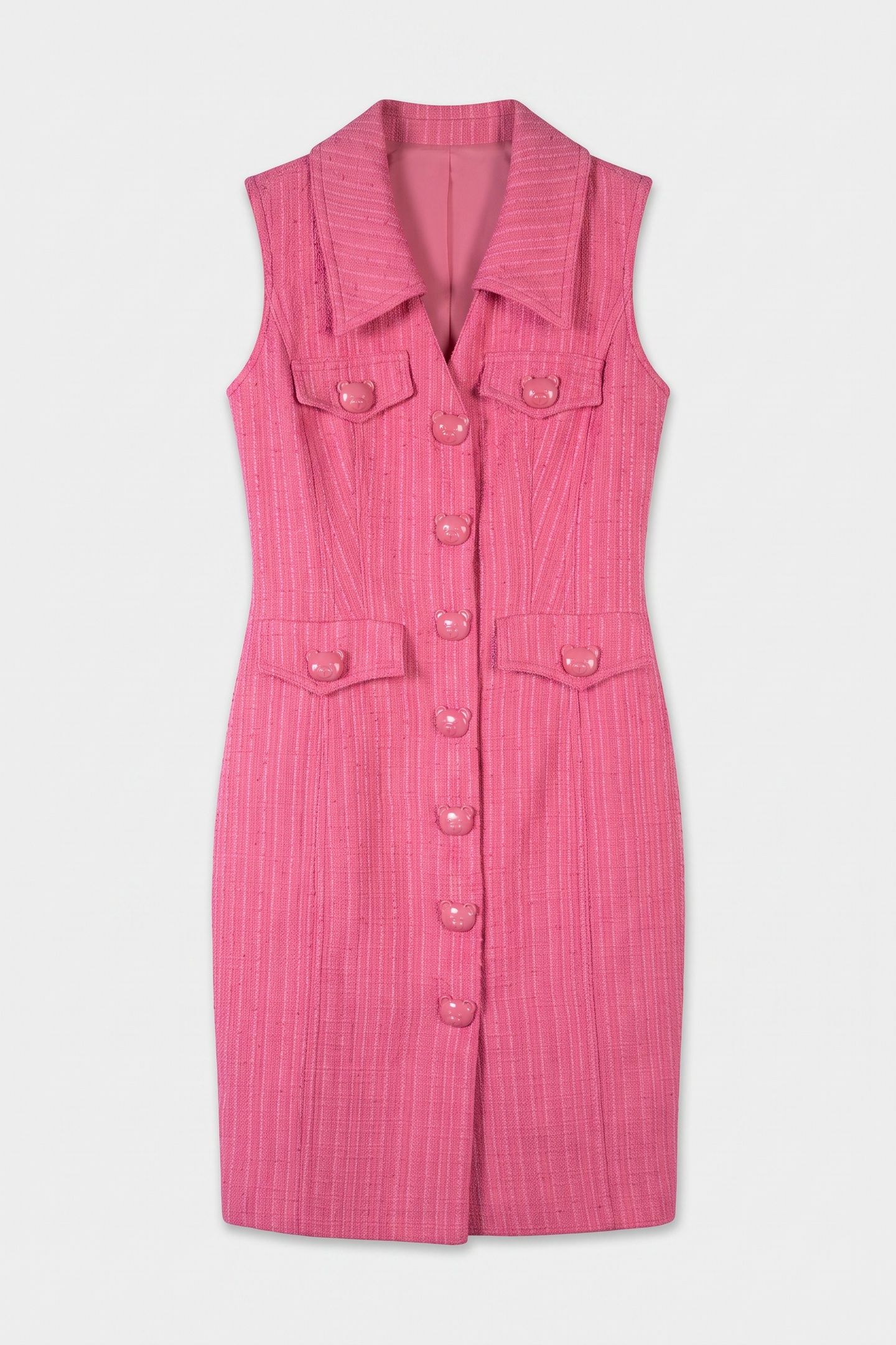 TEDDY BUTTONS TWEED DRESS PINK 3