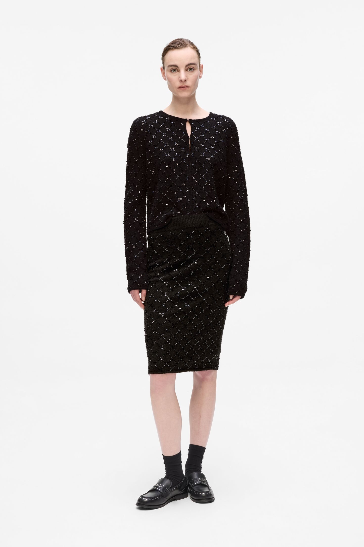 EMBELLISHED KNIT SKIRT BLACK 1