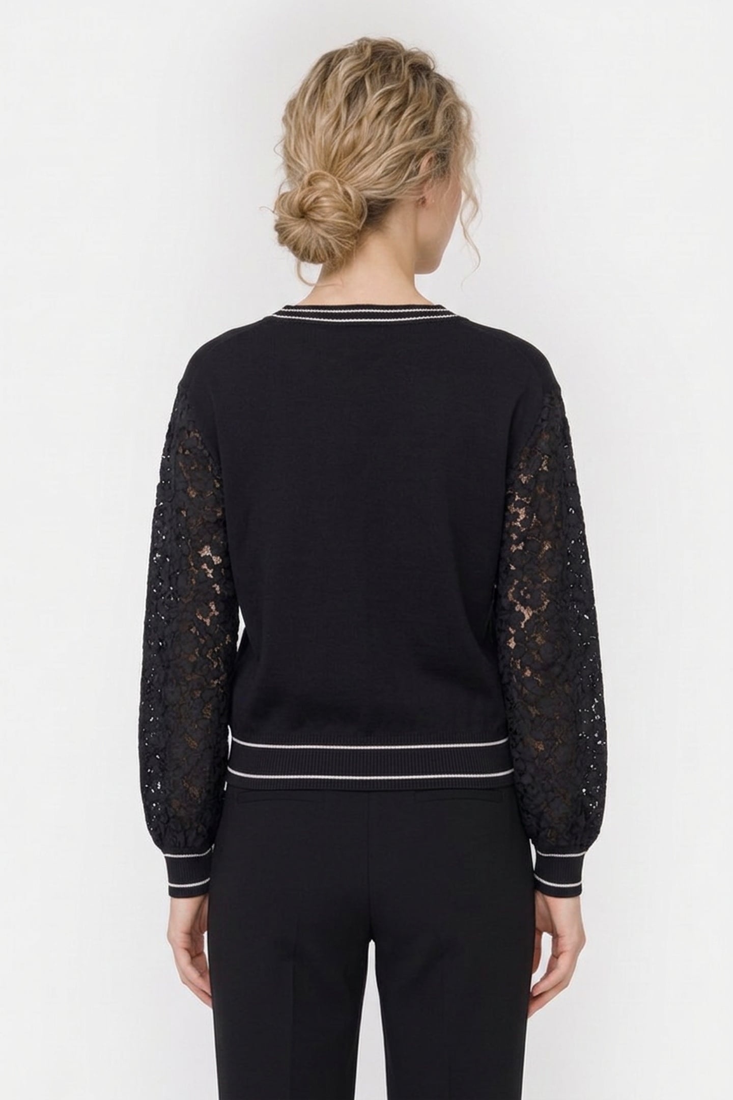 STRETCH CARDIGAN WITH LACE SLEEVES BLACK 2