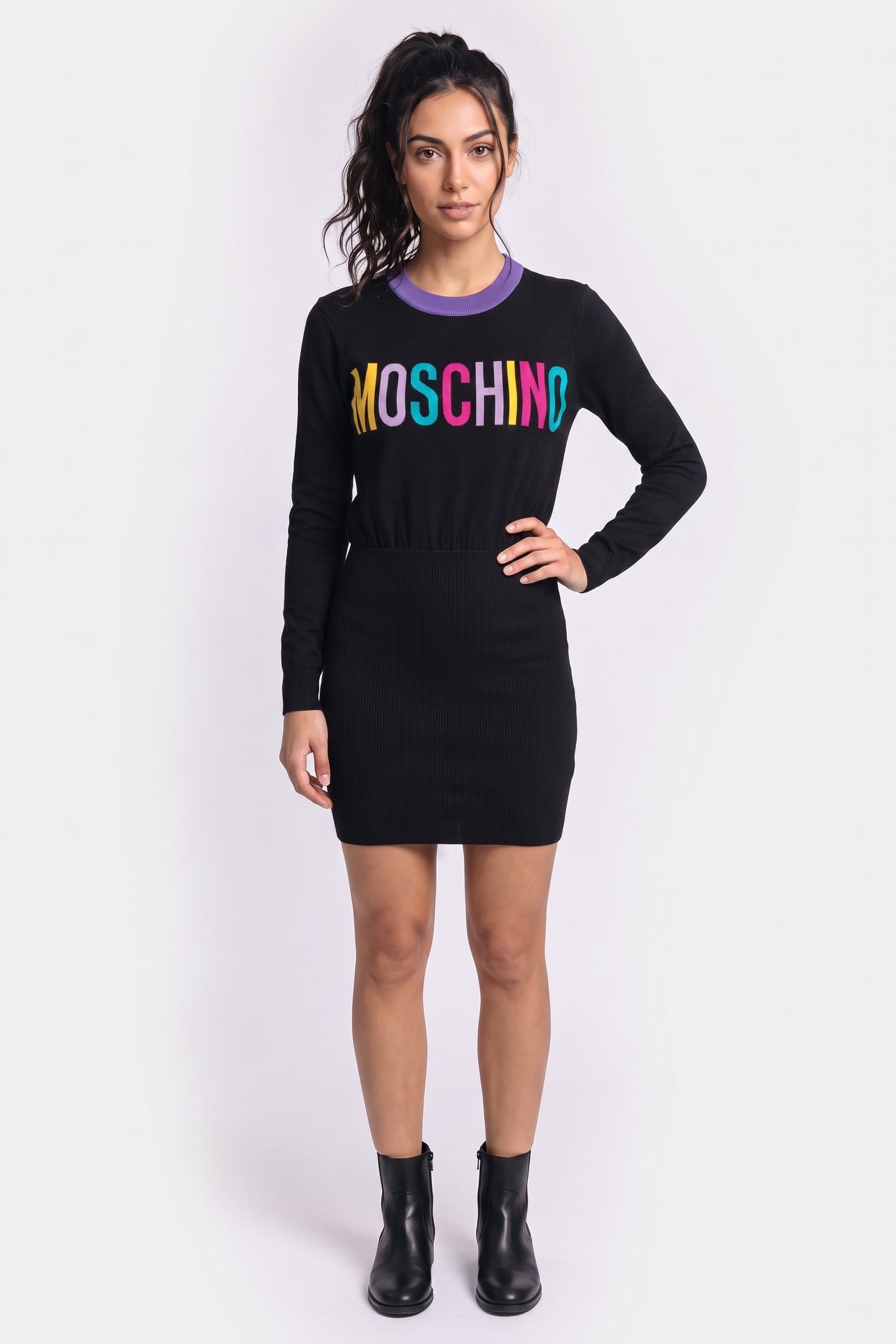 COLOR BLOCK KNIT DRESS BLACK 1