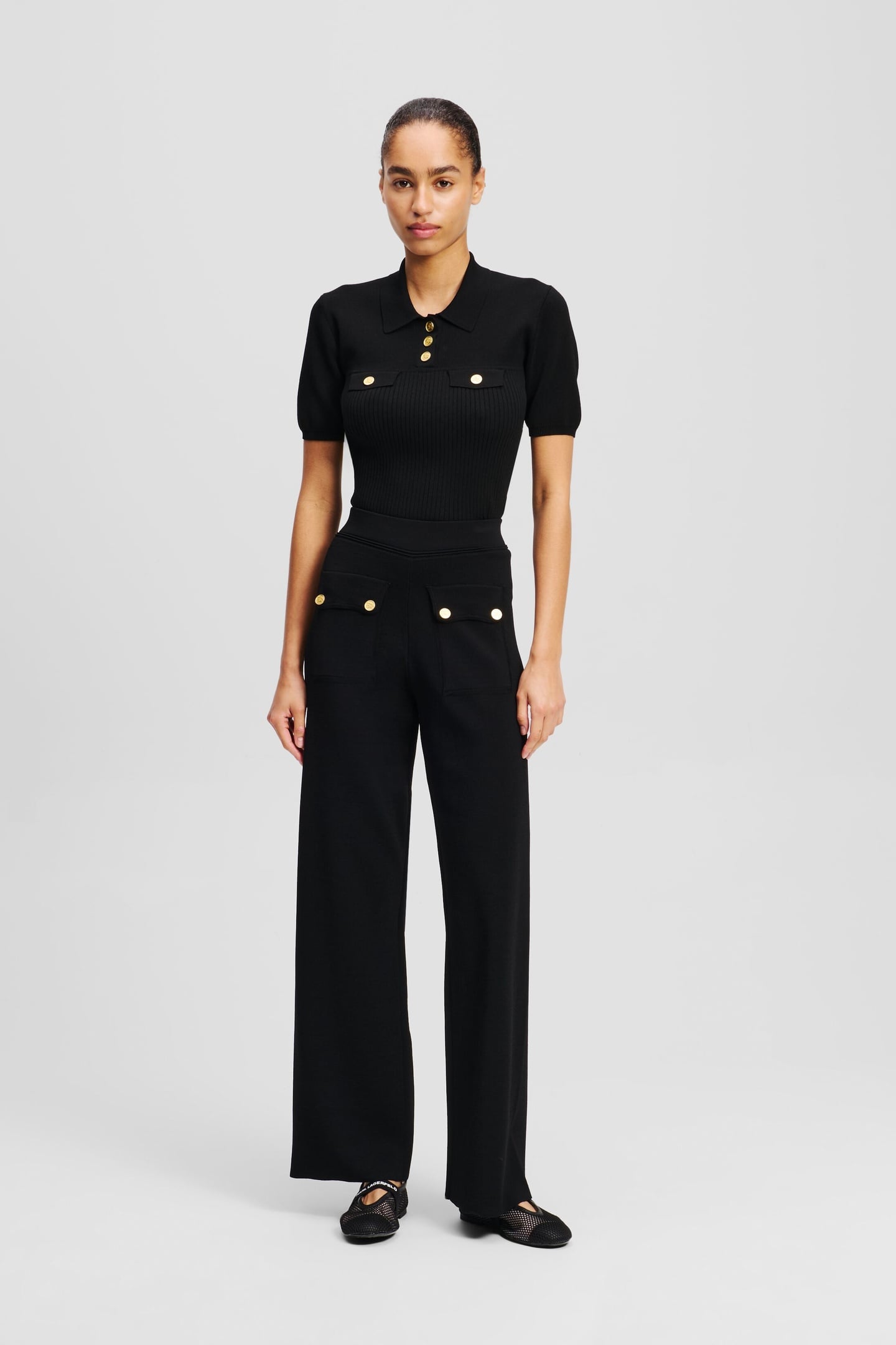 BUTTON KNIT PANTS BLACK 1
