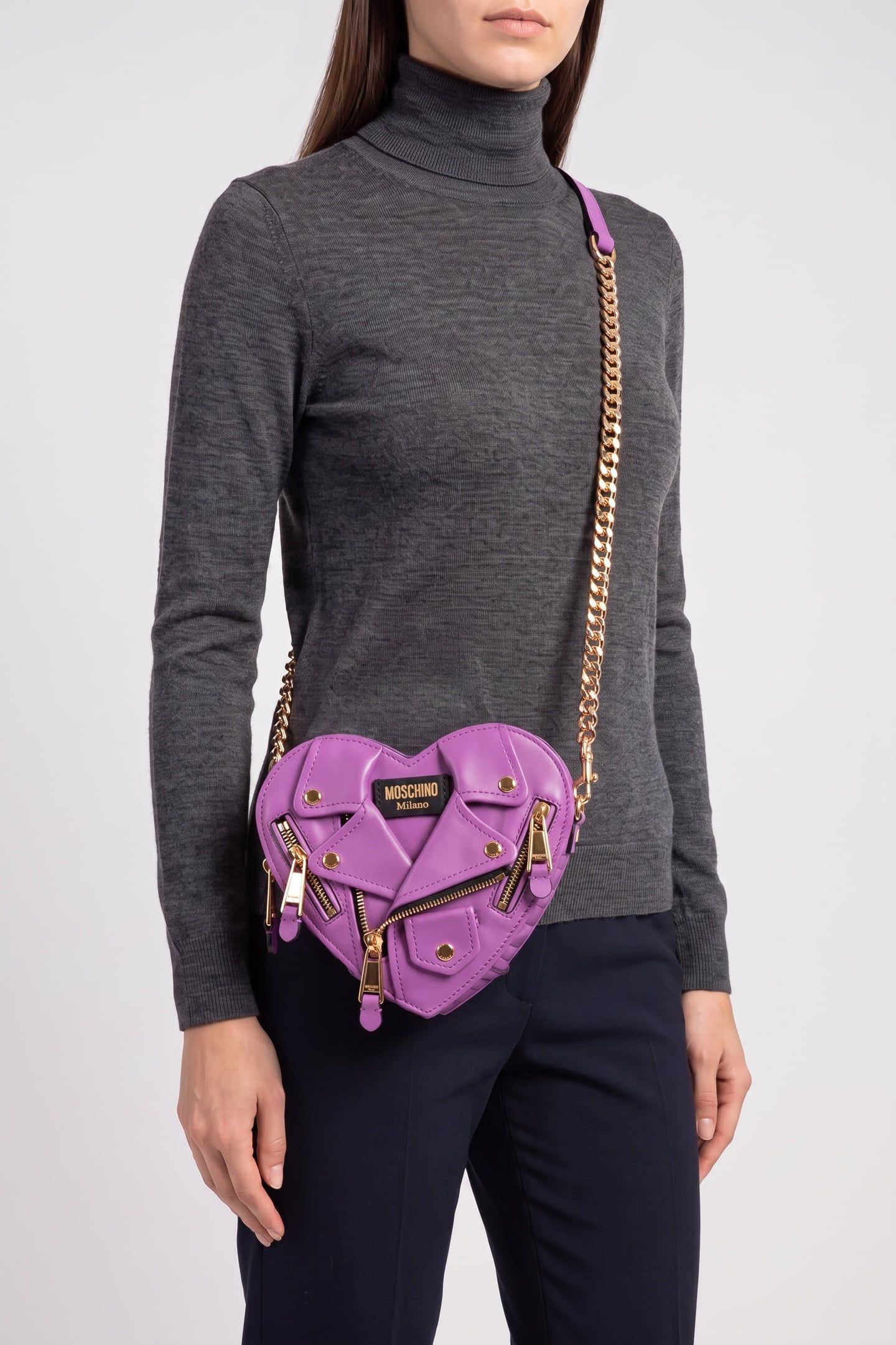 HEART BIKER BAG IN NAPPA LEATHER PURPLE 1