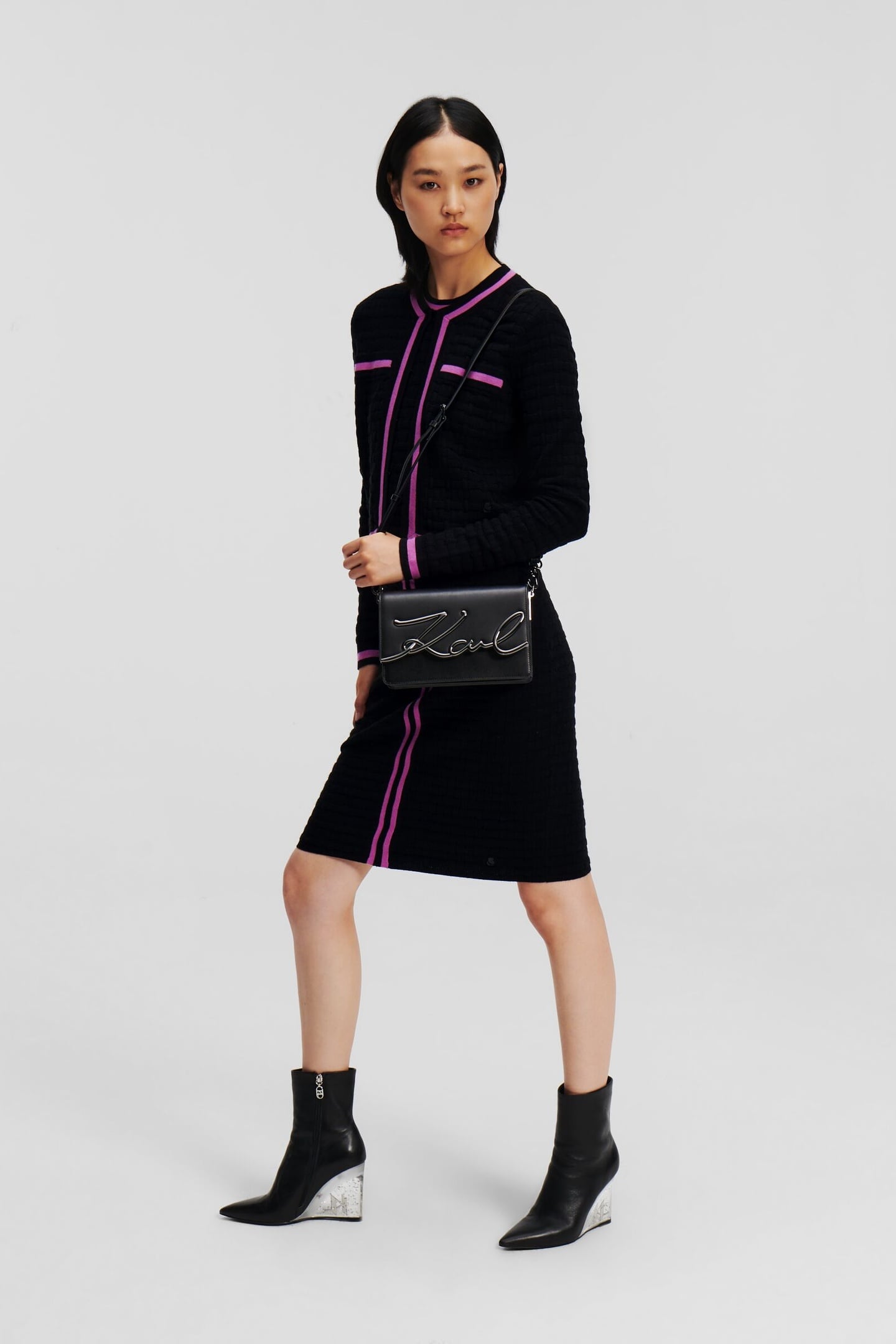 TEXTURED CLASSIC KNIT CARDIGAN BLACK/IRIS ORCHID 3
