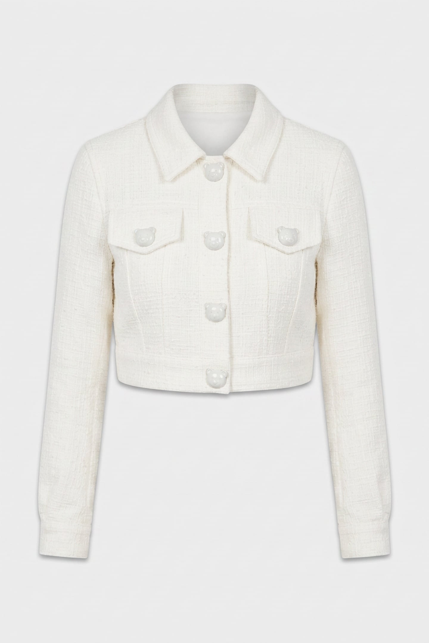 TEDDY BUTTONS TWEED CROPPED JACKET WHITE 3