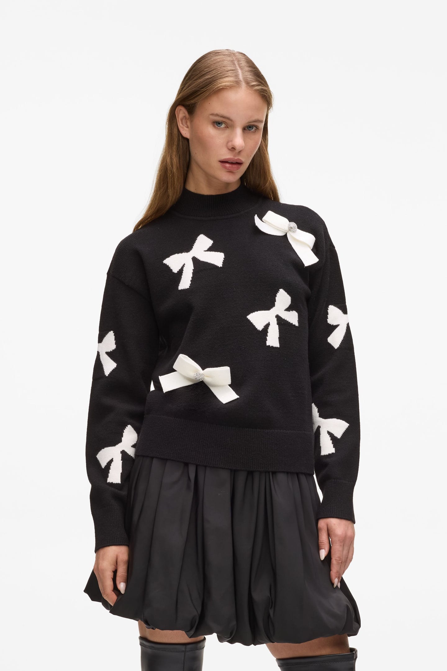 KNITTED BOW SWEATER BLACK 2