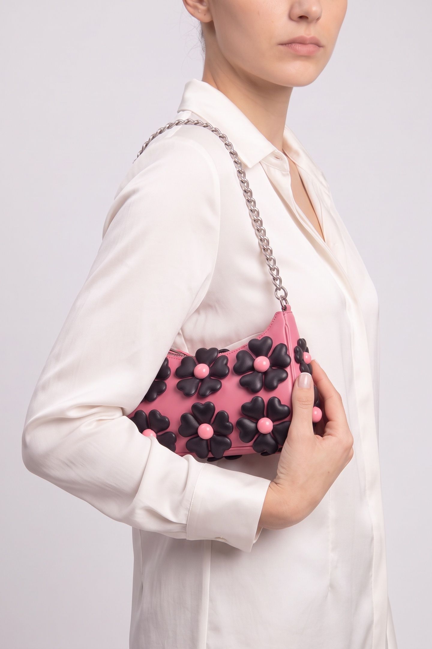 HEART FLOWERS NAPPA LEATHER MINI HOBO BAG PURPLE 3