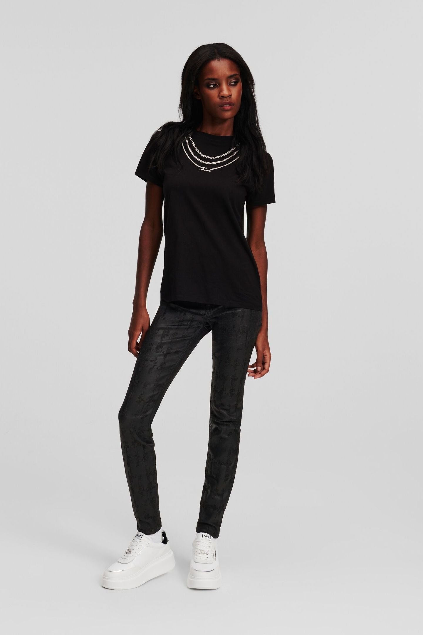 AOP SKINNY DENIM PANTS BLACK COATED KARL HEADS 2