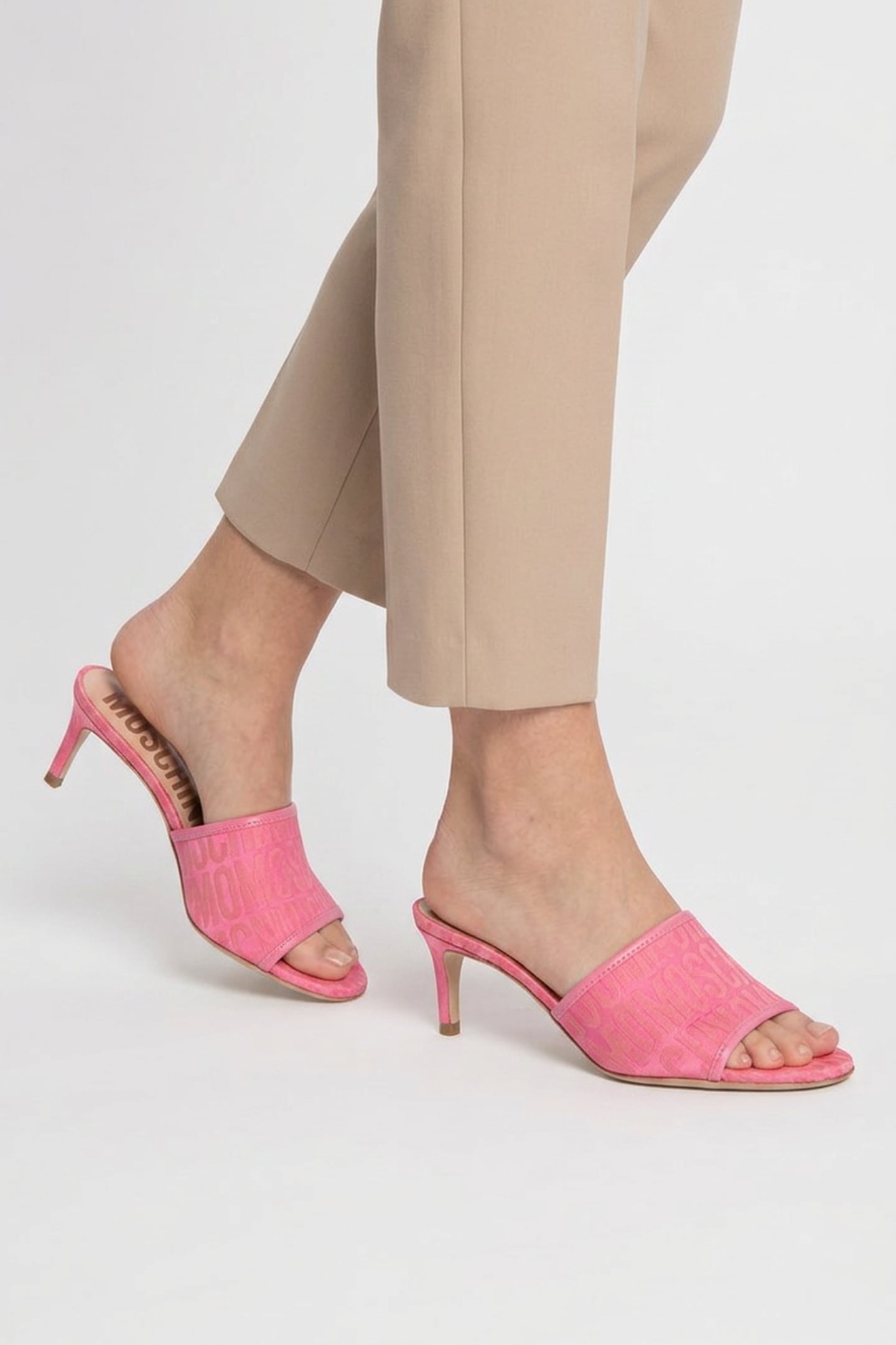 NYLON HEELED SANDALS ALLOVER LOGO PINK 3