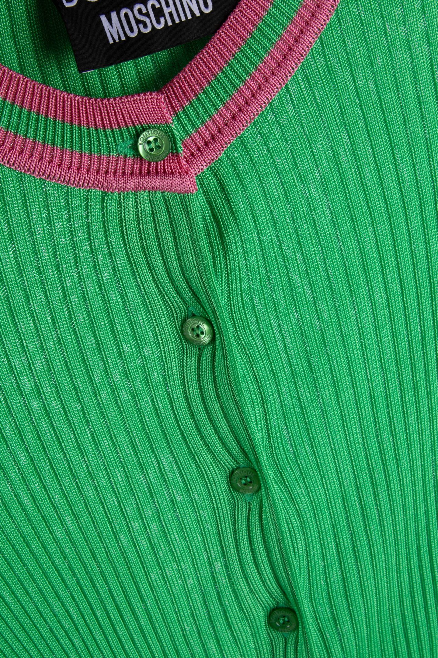 STRIPED DETAILS RIBBED KNIT CARDIGAN GREEN 4