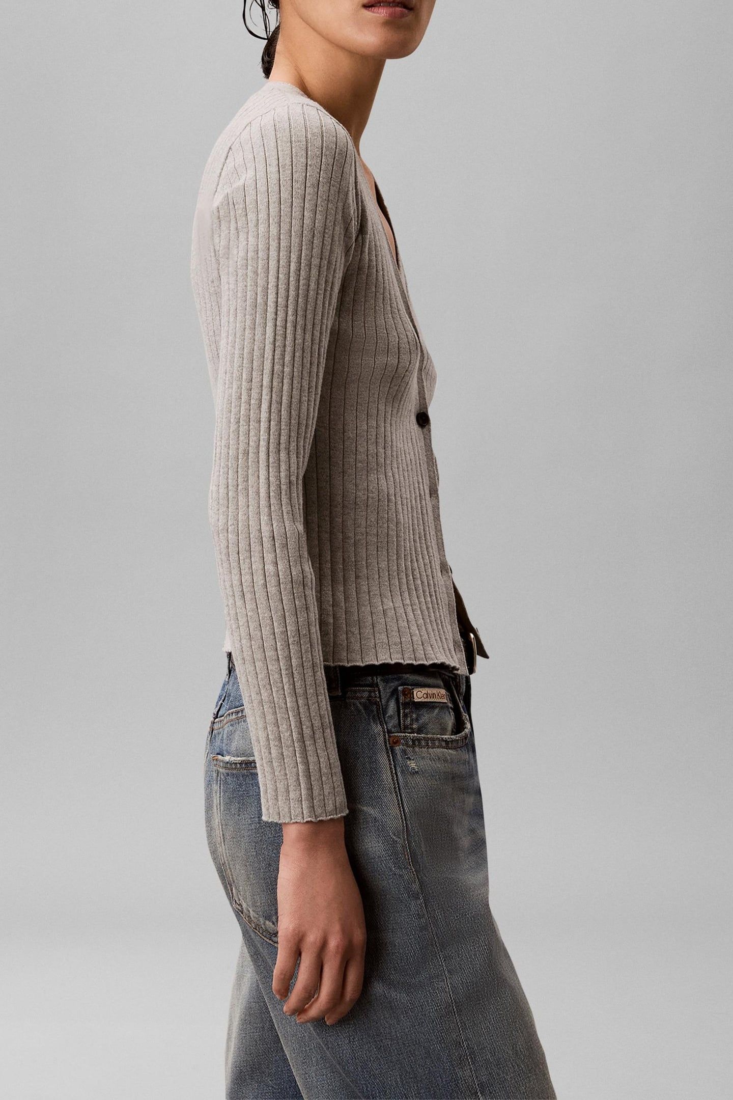 COTTON RIB CARDIGAN B10 GREY HEATHER 3
