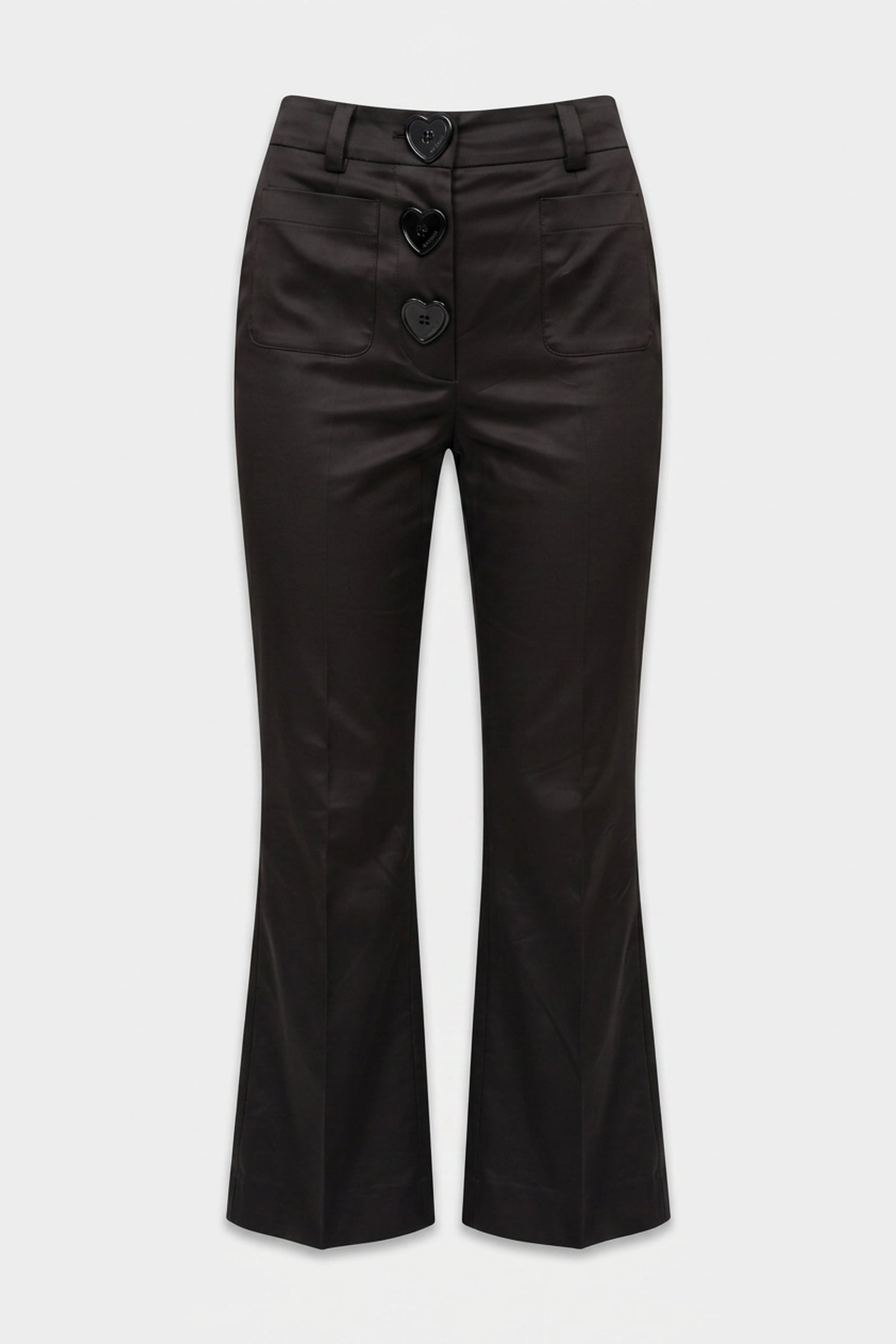 HEART BUTTONS STRETCH SATIN TROUSERS BLACK 3