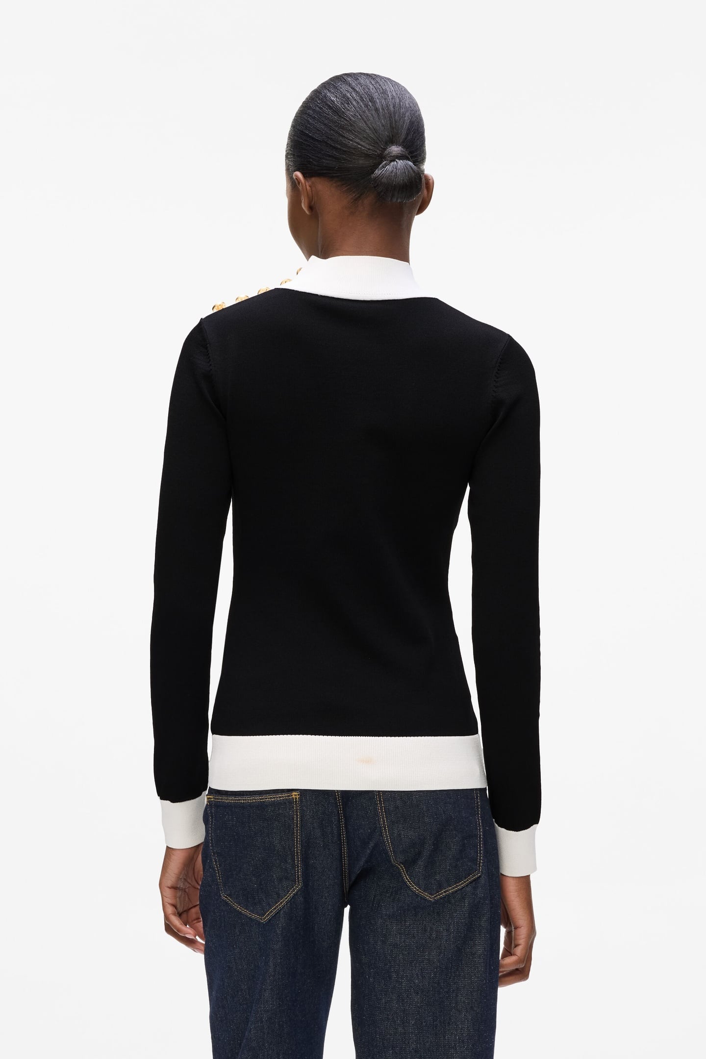BUTTON DETAIL MOCK NECK BLACK 3