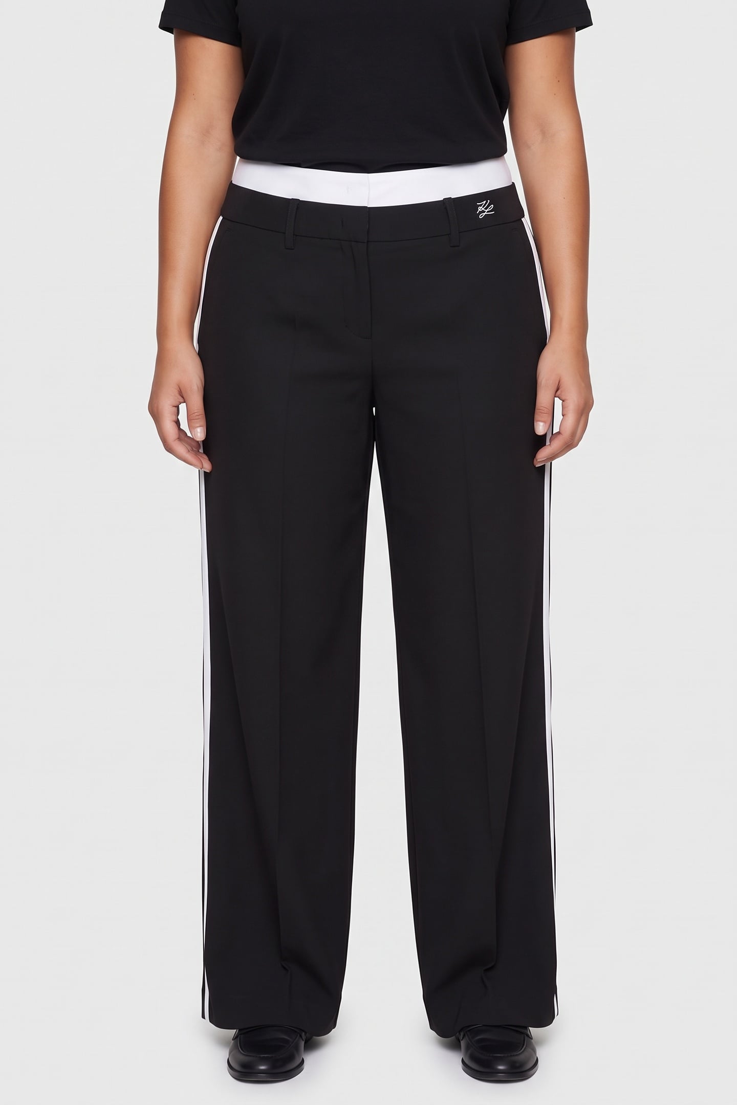 CONTRAST WAISTBAND PANTS WHITE/BLACK 1