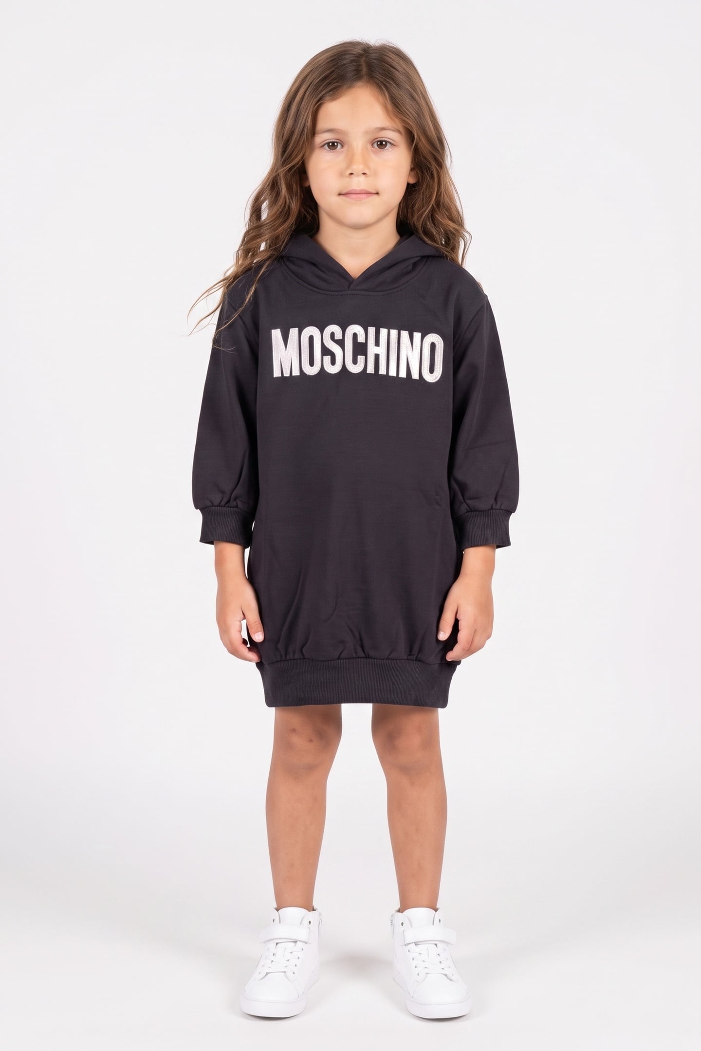 GIRL'S HOODIE DRESS WITH LOGO EMBROIDERY BLACK 1
