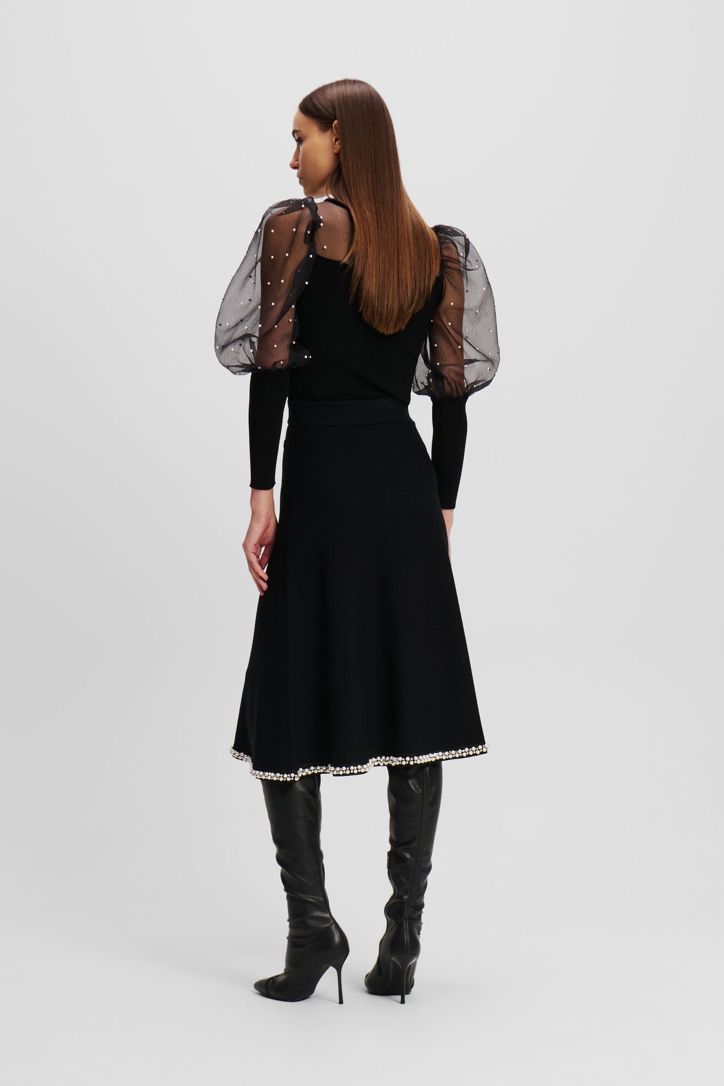 A LINE PEARL KNIT SKIRT BLACK 3