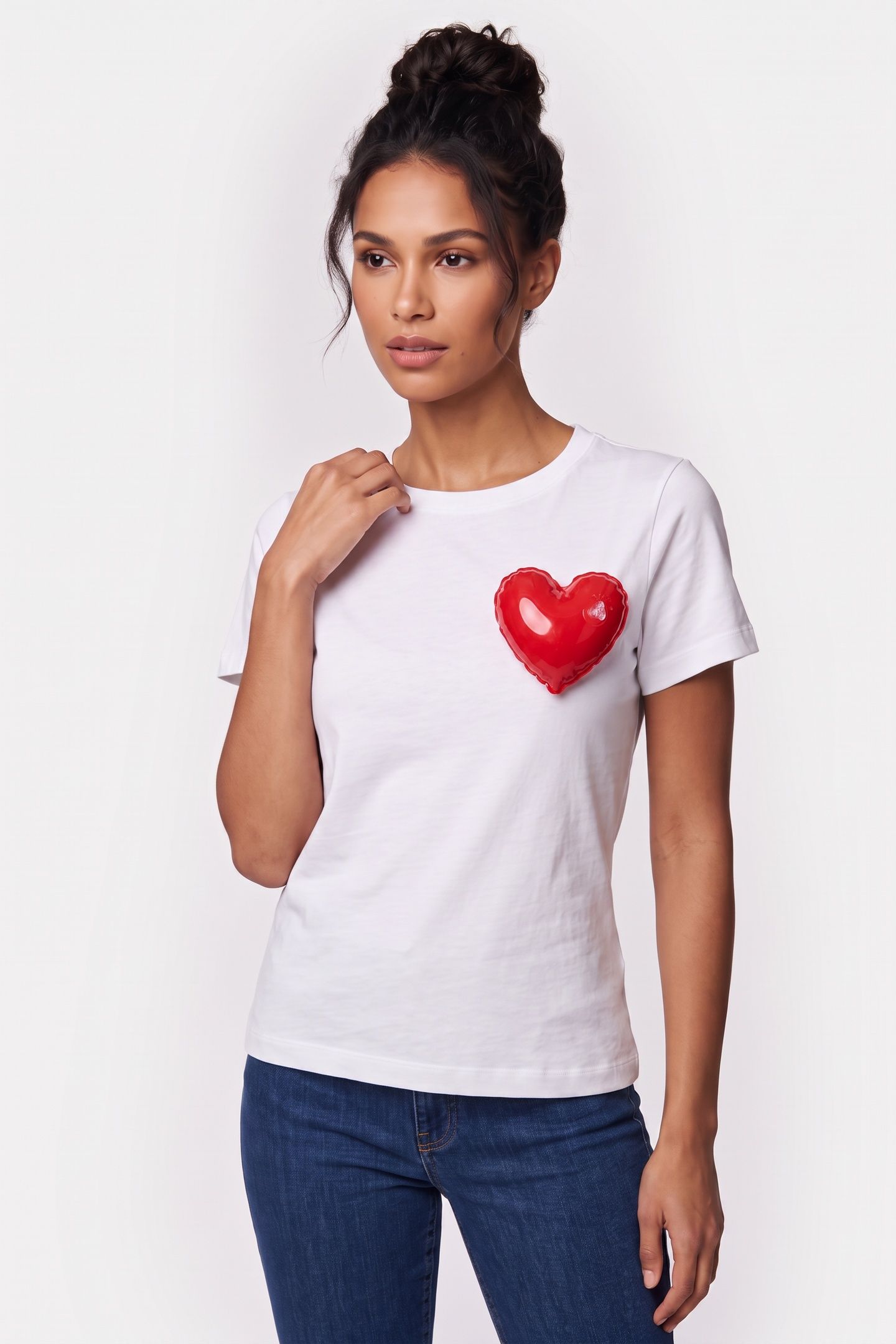 INFLATABLE HEART ORGANIC JERSEY T-SHIRT WHITE 1