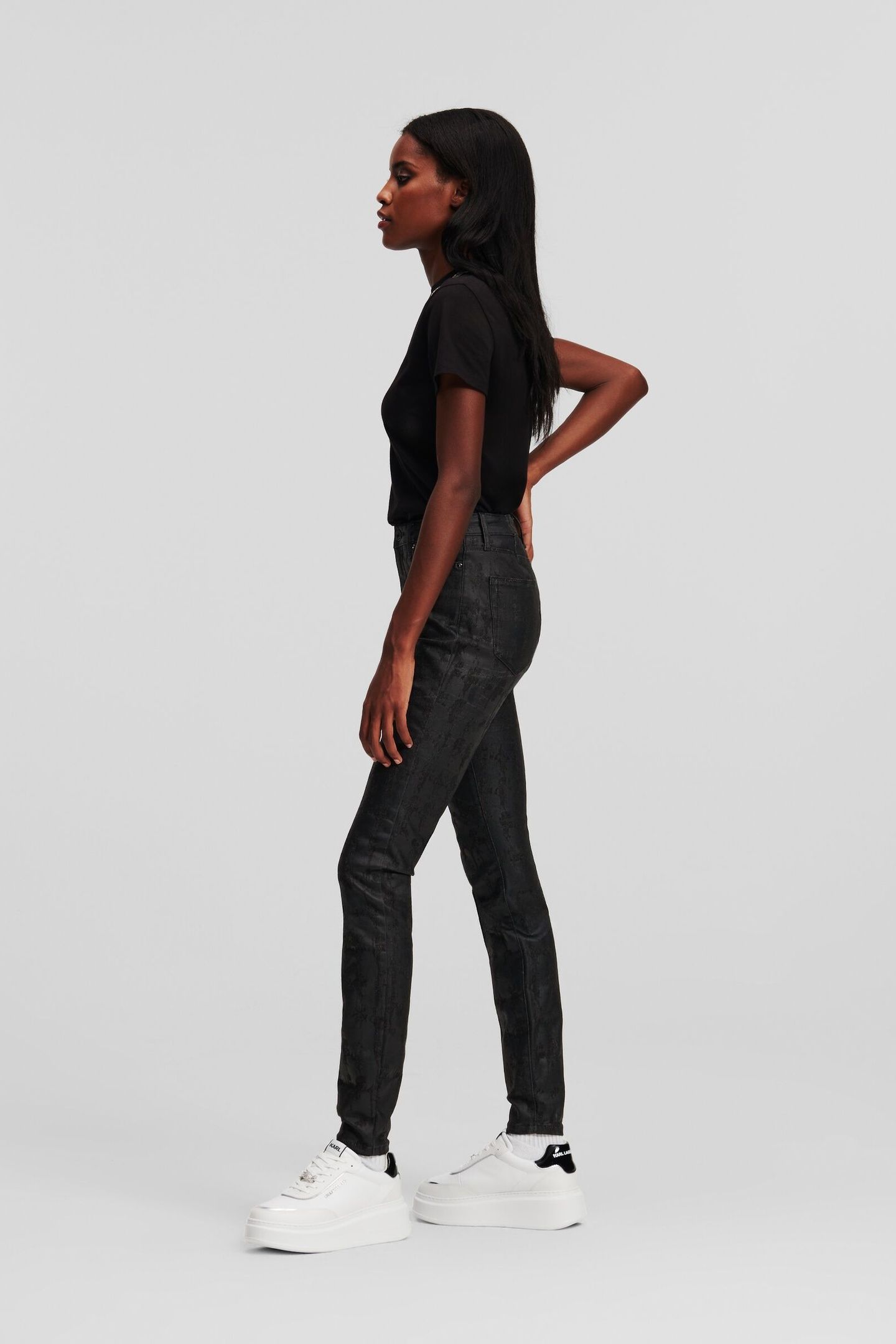 AOP SKINNY DENIM PANTS BLACK COATED KARL HEADS 4