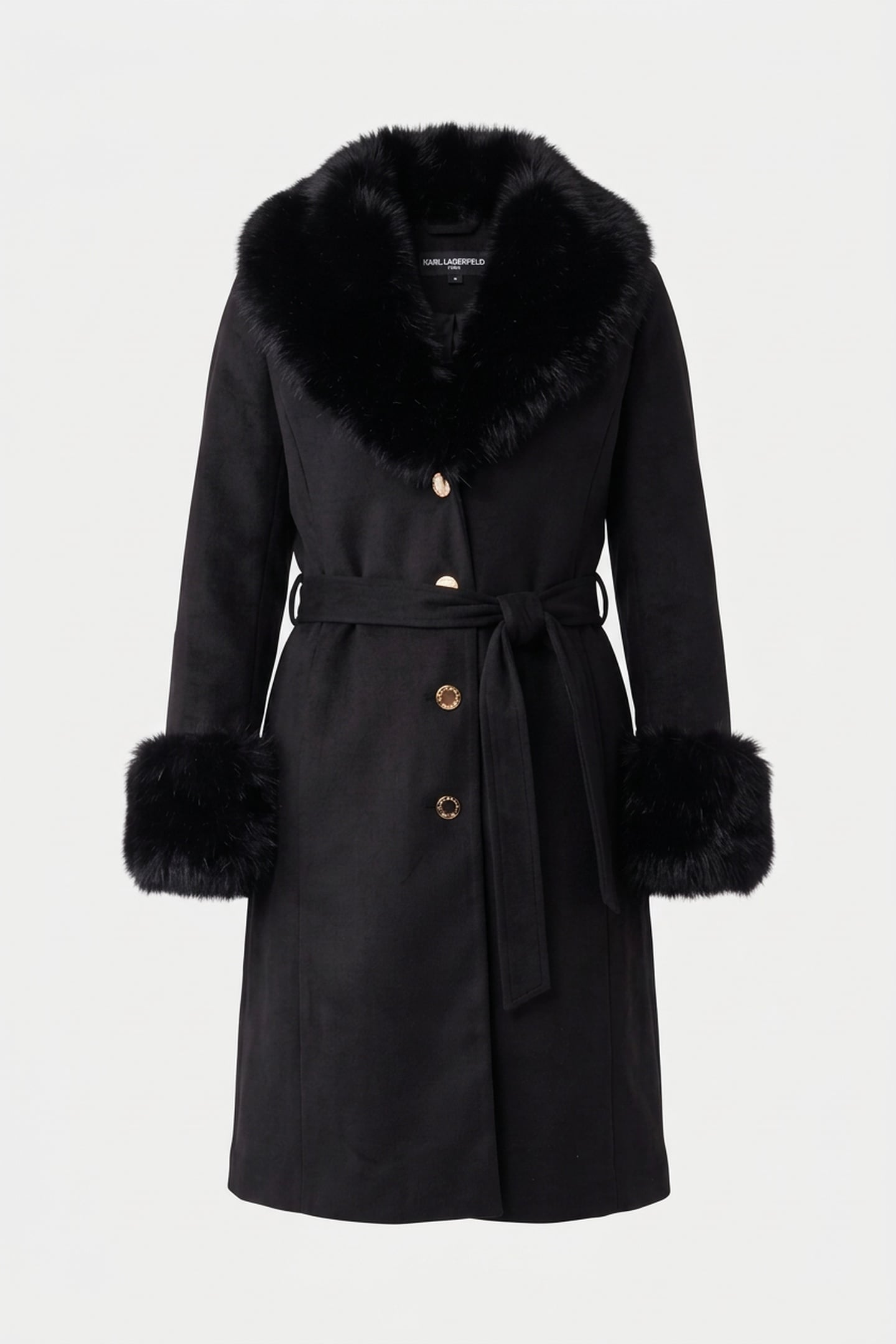 BELTED COAT WITH FUR DETAIL BLACK 3