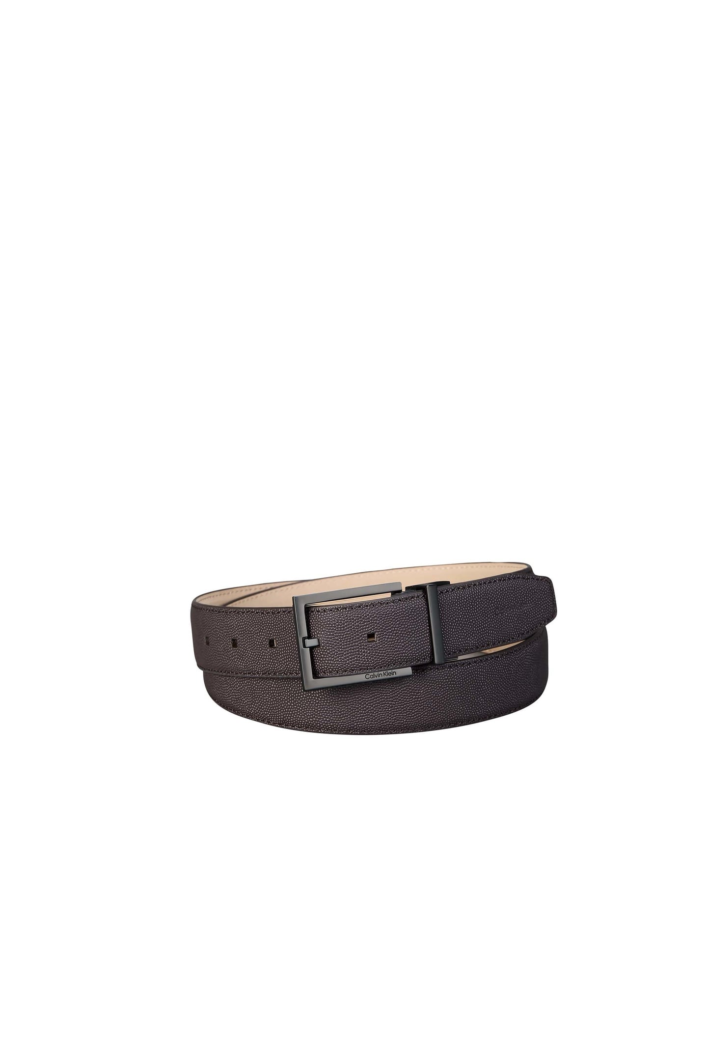 SQUARE BUCKLE TEXTURE BELT CK DARK BROWN/MATTE GUNMETAL 1