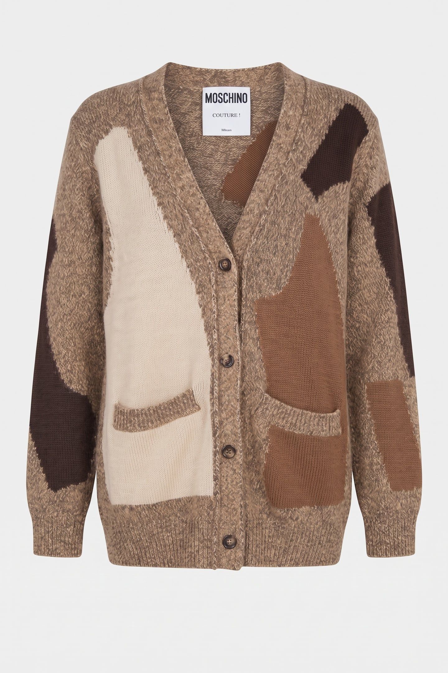 PATCHWORK MOULINÈ WOOL AND ALPACA CARIDGAN BEIGE 3