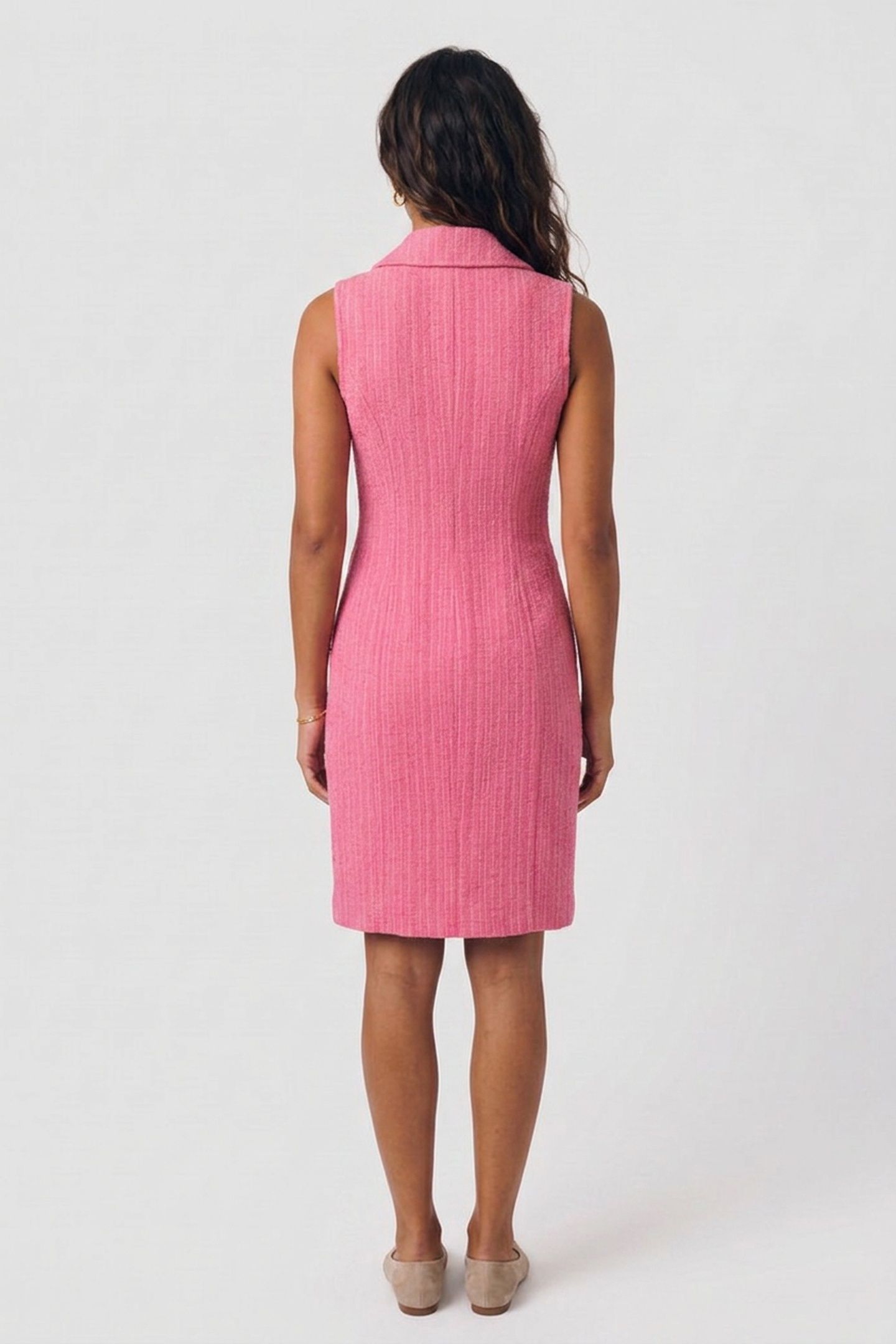 TEDDY BUTTONS TWEED DRESS PINK 2