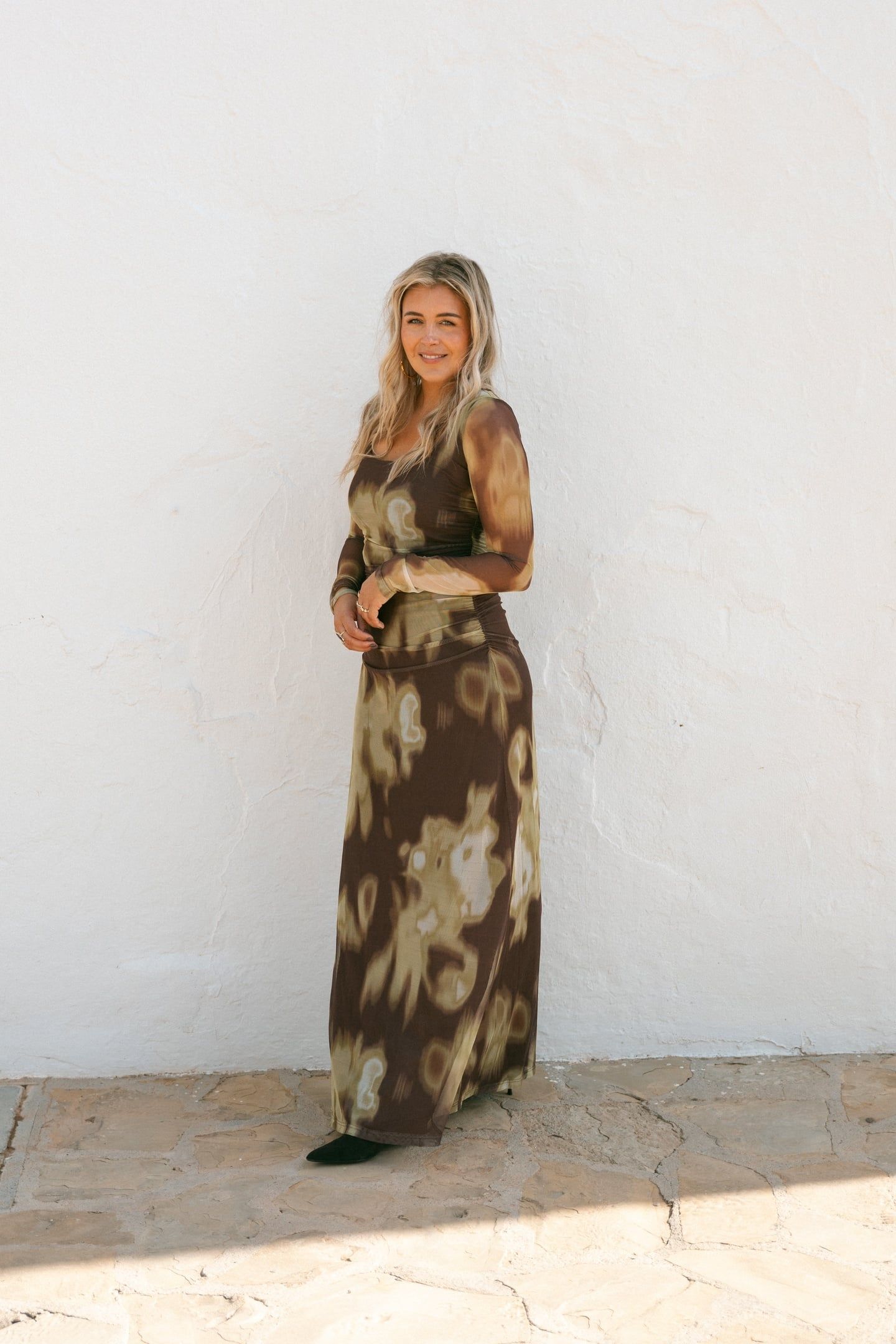 AMY DRESS GREEN / DARK BROWN PRINT 3