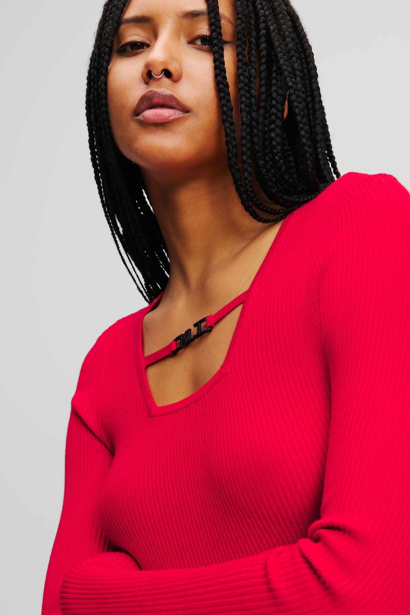 KLJ LONGSLEEVE LOGO KNITTED TOP POMPEIAN RED 5