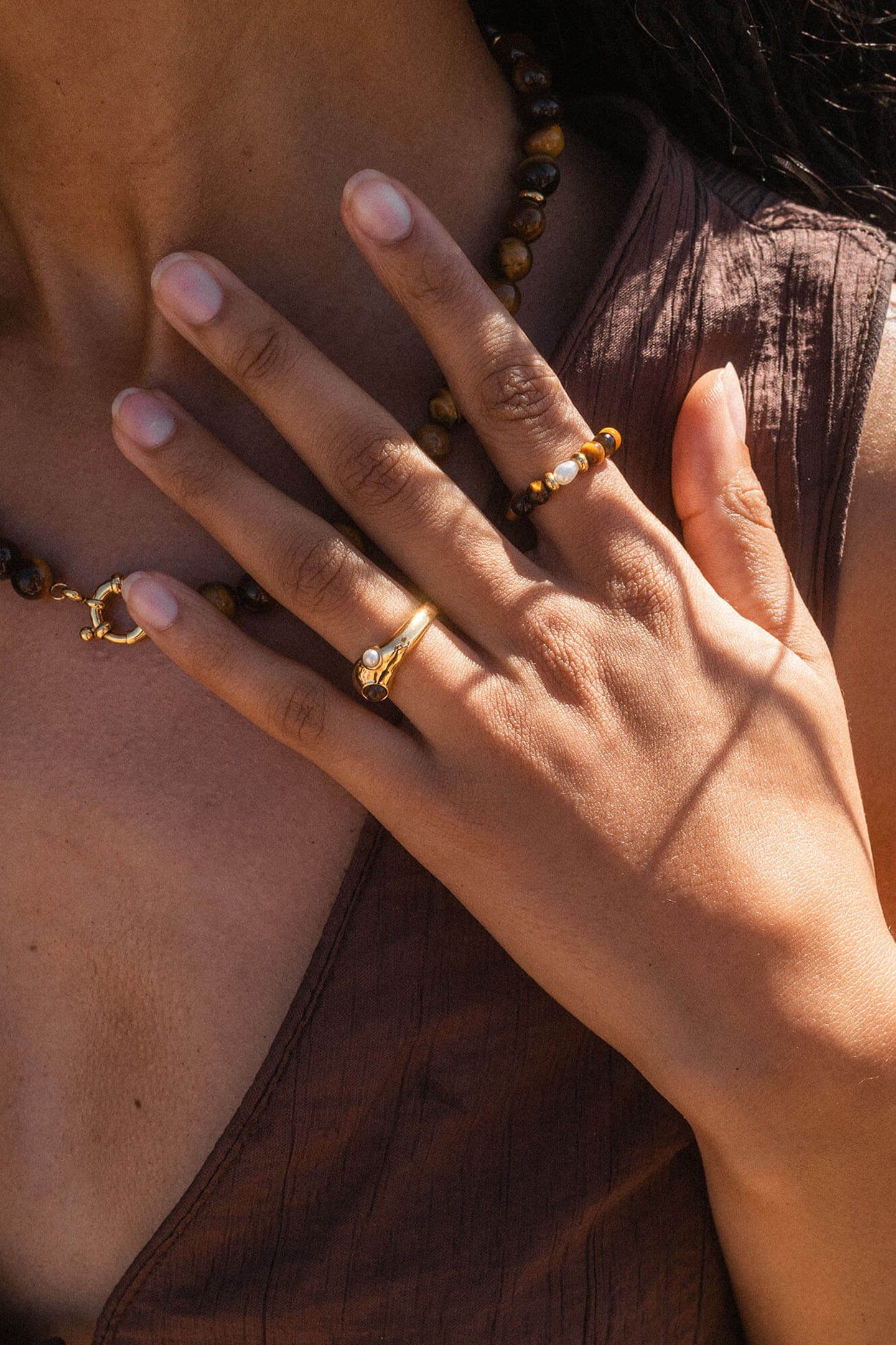 ANXIETY TIGER‘S EYE PEARL RING MIT PERLE ROSEGOLD 3