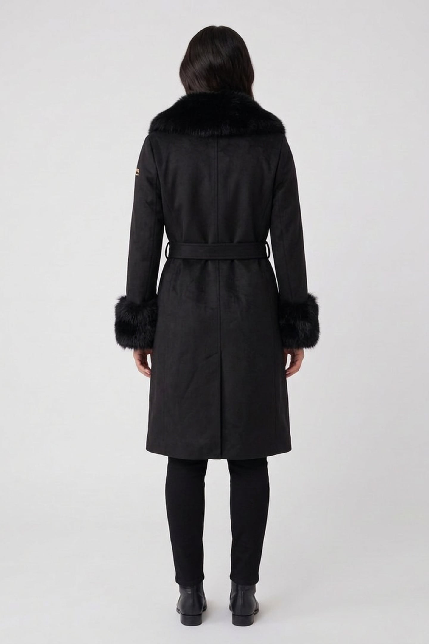 BELTED COAT WITH FUR DETAIL BLACK 2