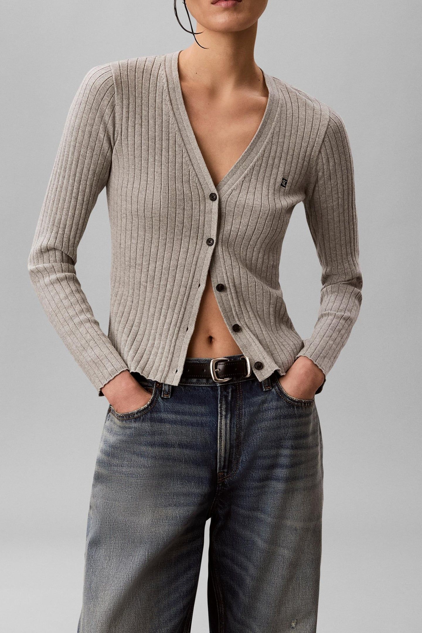 COTTON RIB CARDIGAN B10 GREY HEATHER 1